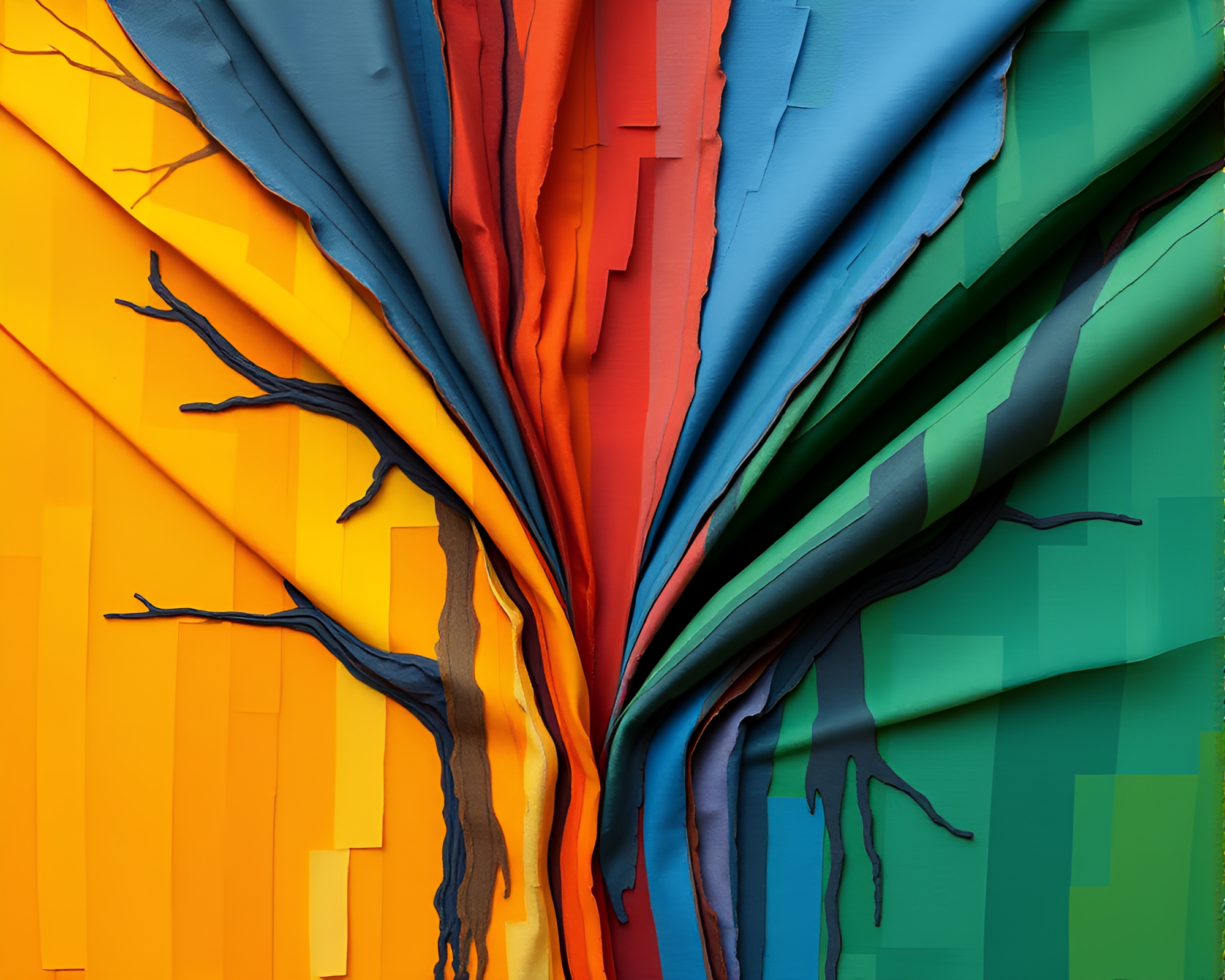 Surreal Fabric Folds Surround Majestic Redwood Tree – free AI stock image