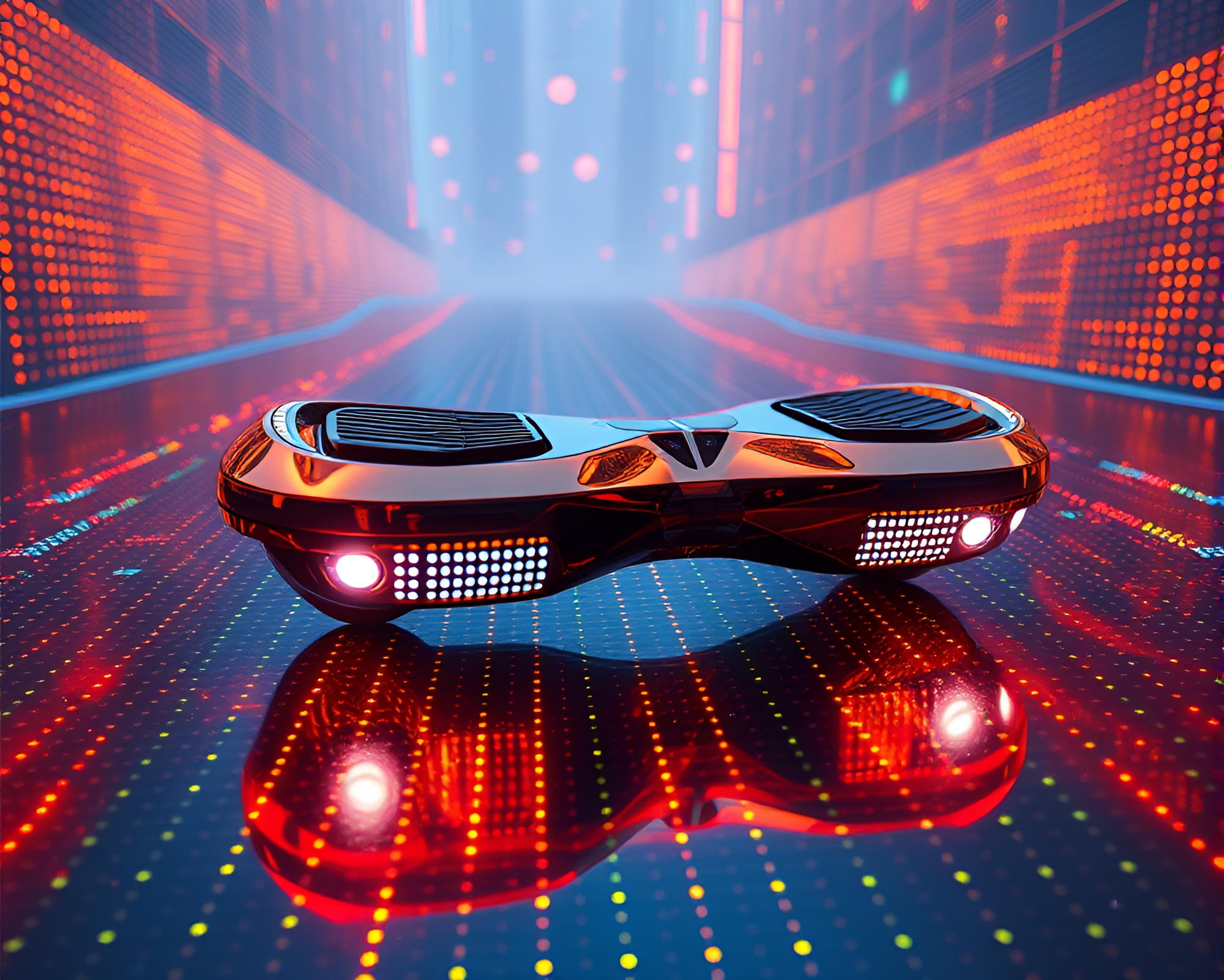 Surreal LED Hoverboard Illuminated in Bronze Sheen – free AI stock image