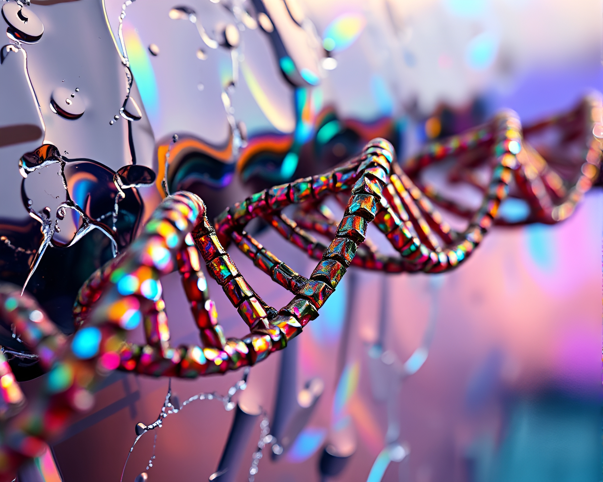 Graffiti DNA Helix Hologram Reflections – free AI stock image