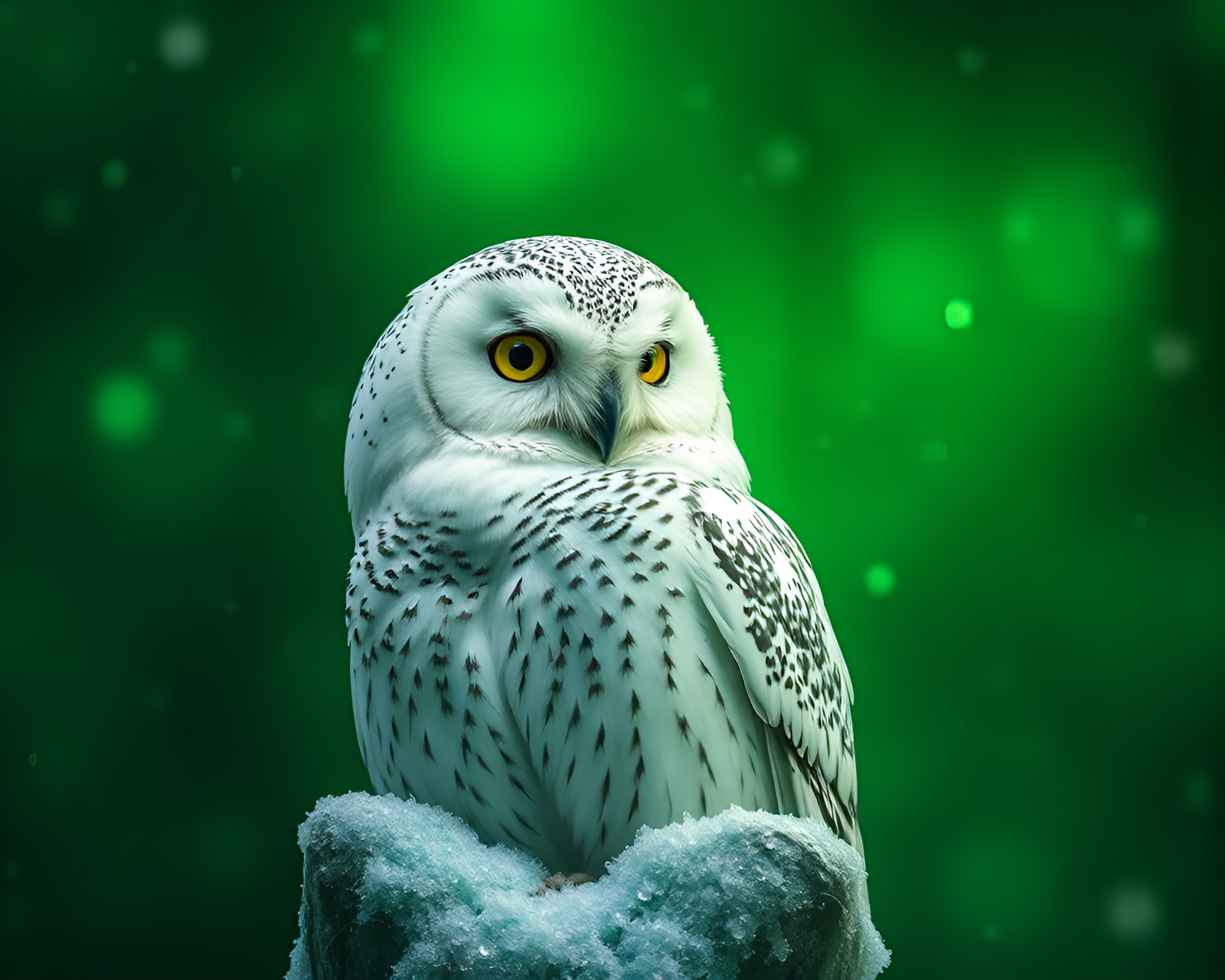 Intricate Snowy Owl Holographic Forest Haze – free AI stock image