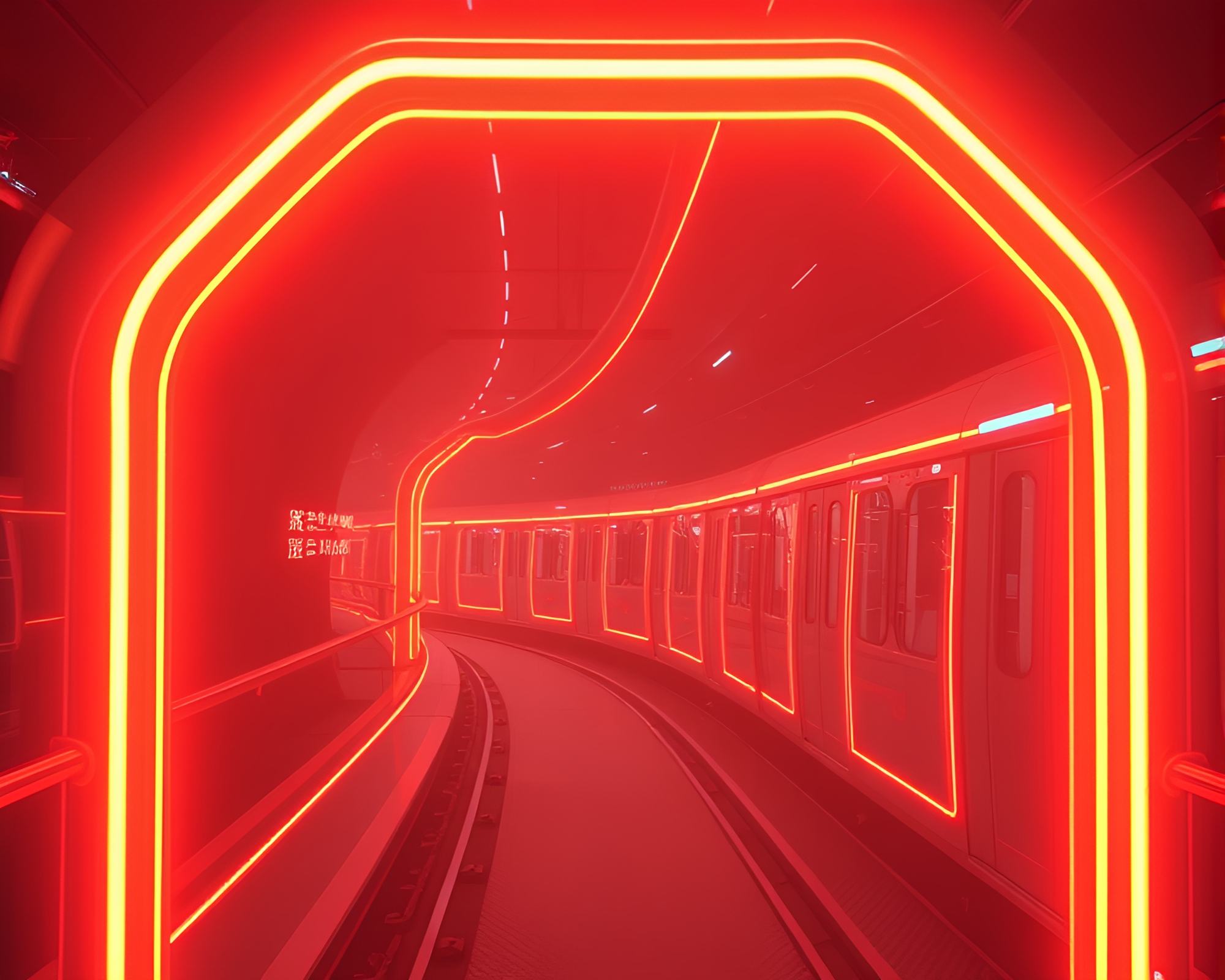 Neon Wireframe Monorail Glowing Peachy Spotlight – free AI stock image