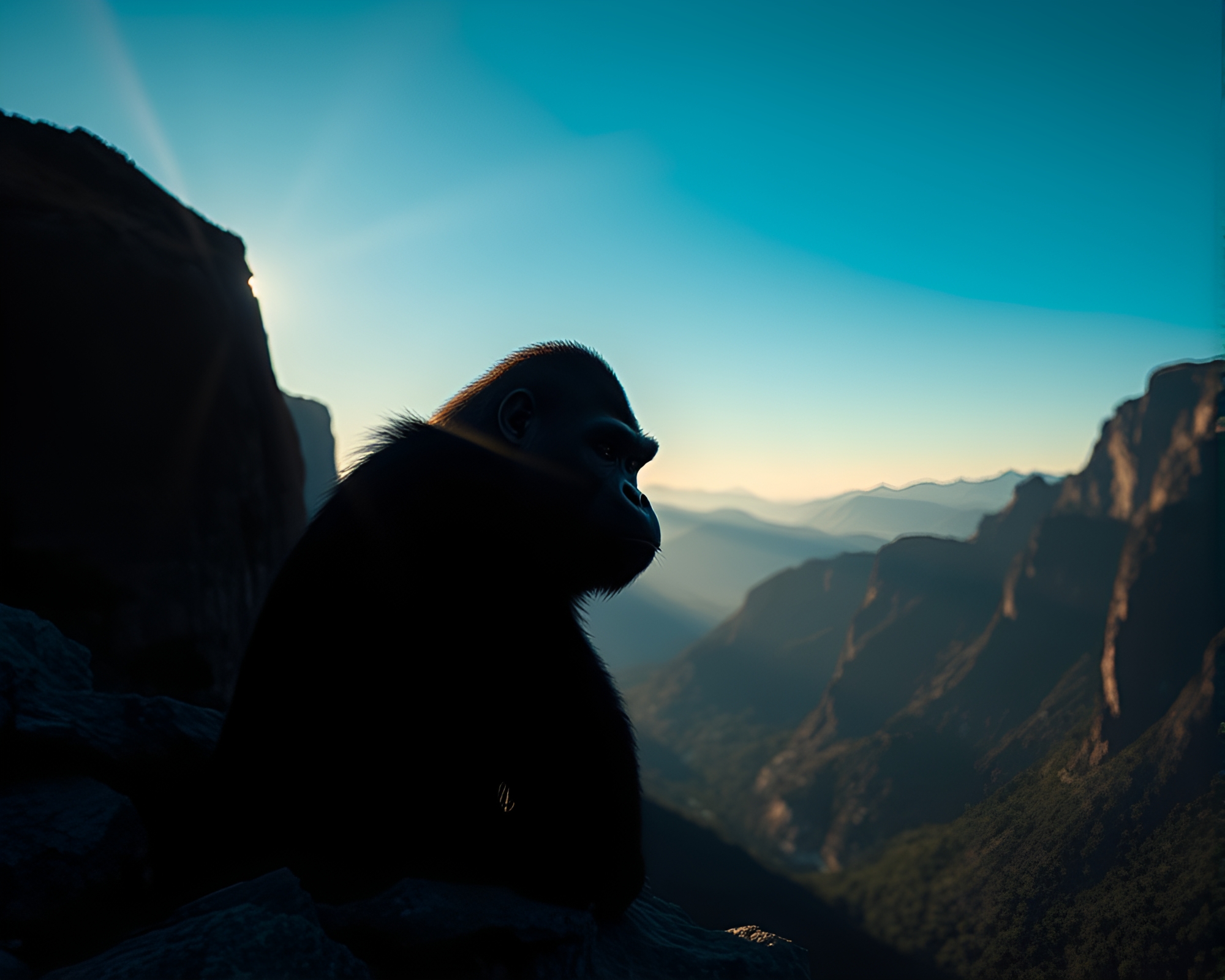 Gorilla Prism Refraction on Cliffside at Blue Hour – free AI stock image