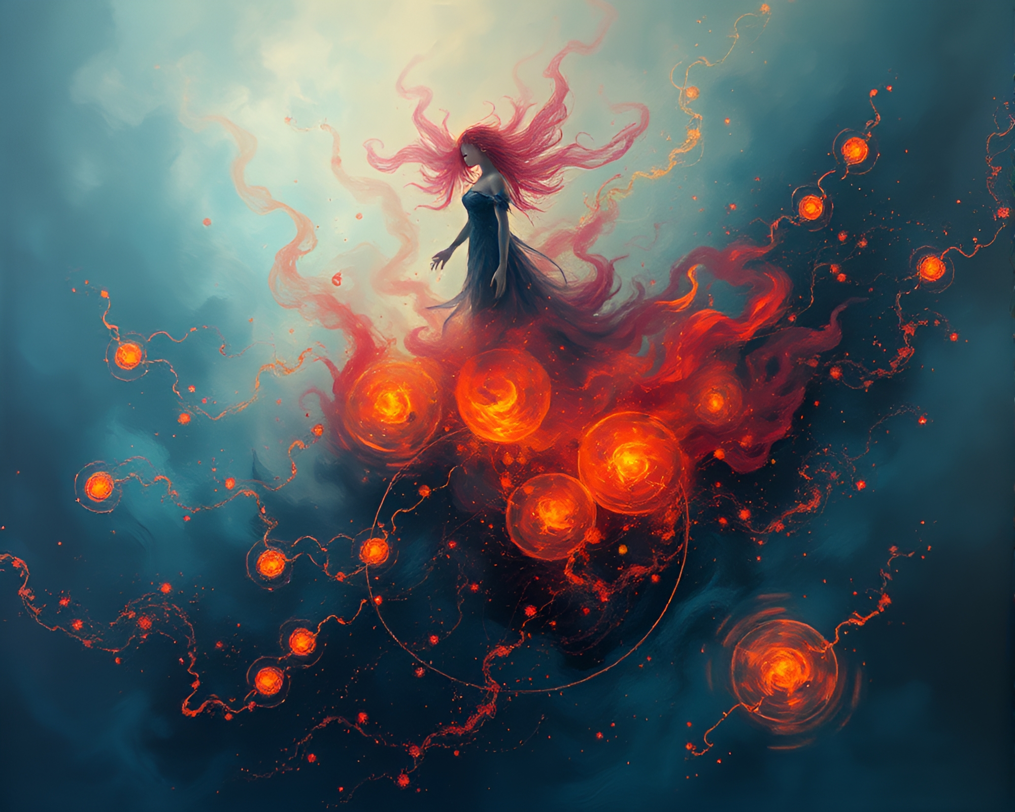 Surreal Siren Luring with Floating Embers – free AI stock image