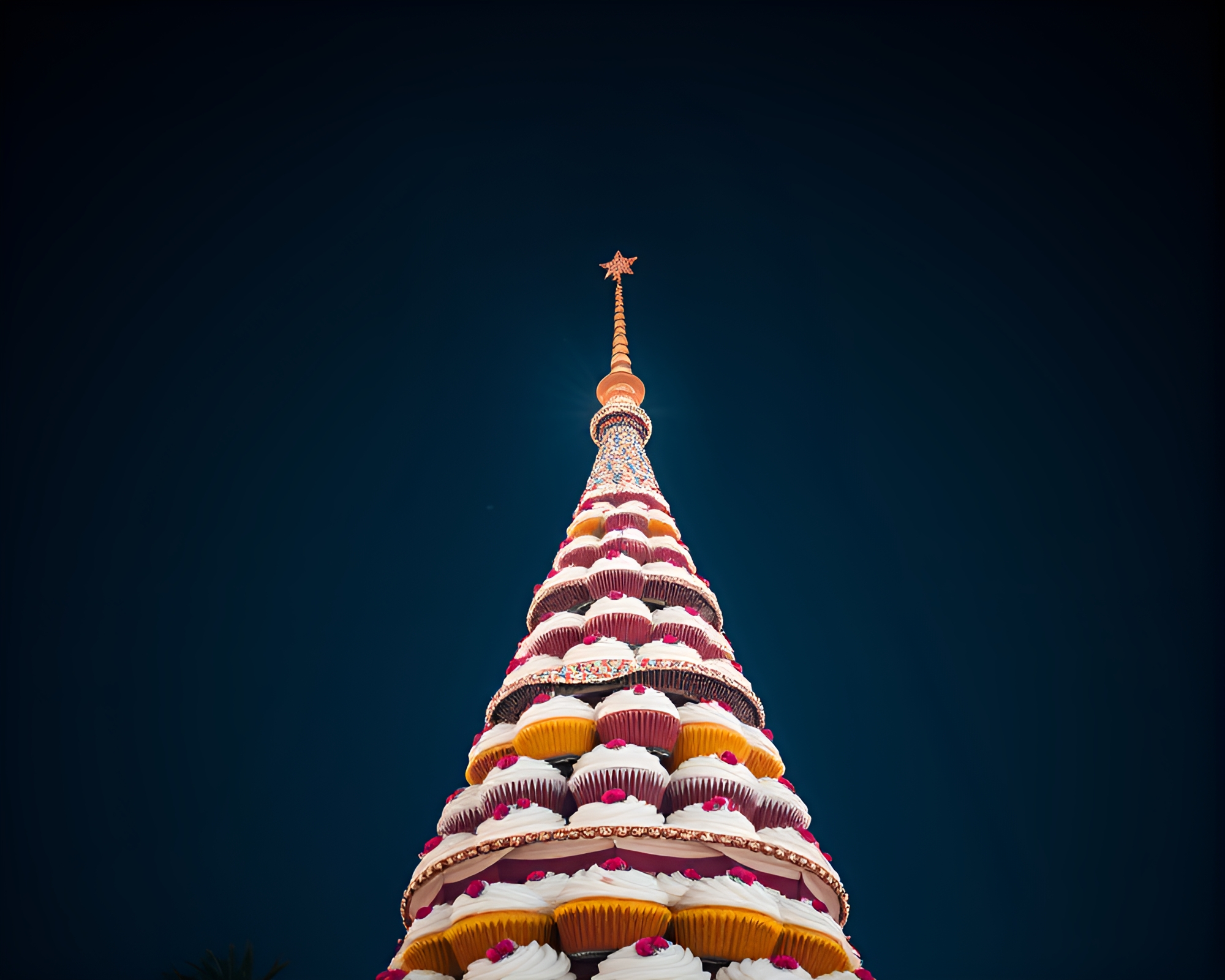 Surreal Cupcake Tower Under Starlit Sky – free AI stock image