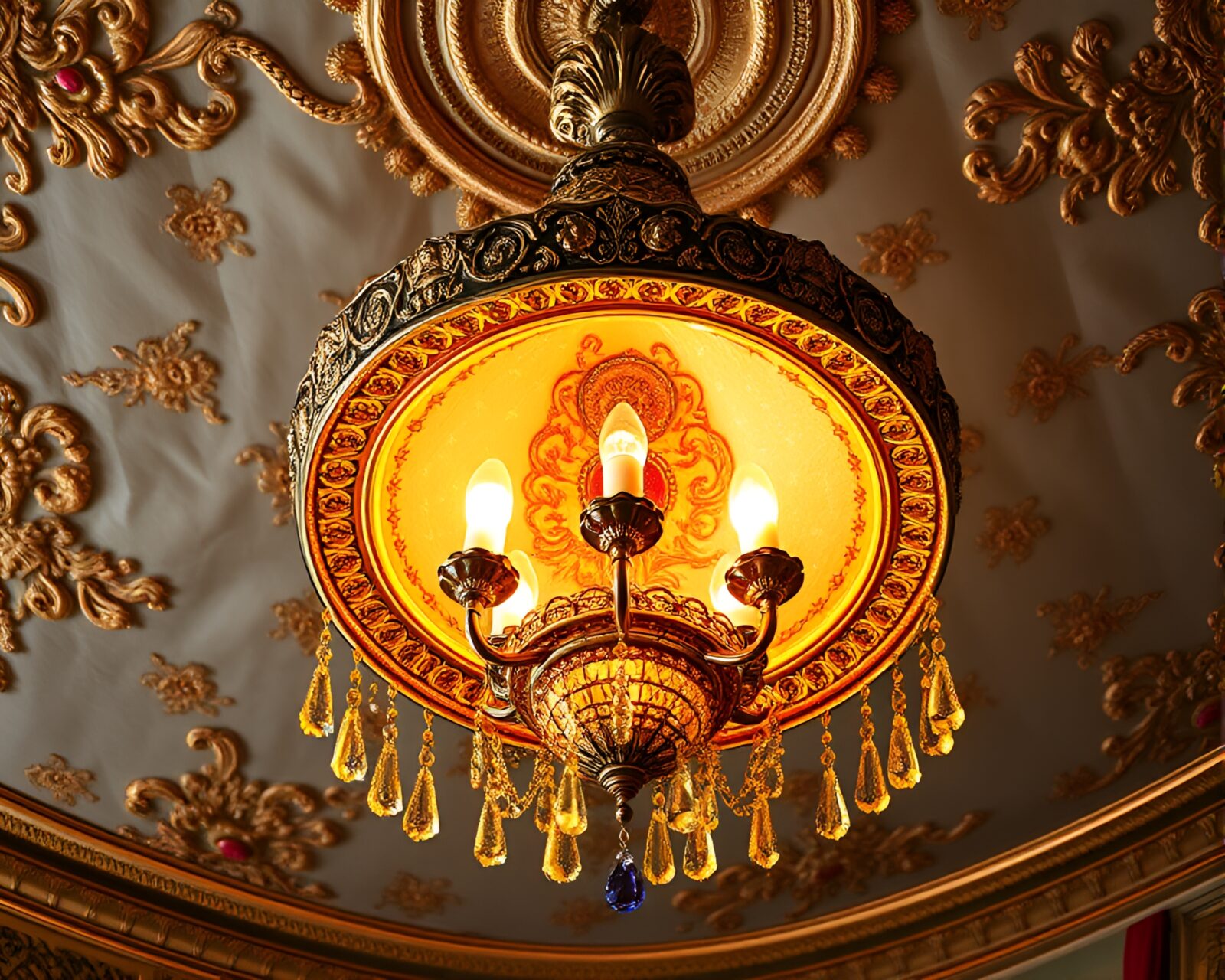 Utopian style cosmic rainbow Victorian chandelier with embroidered details