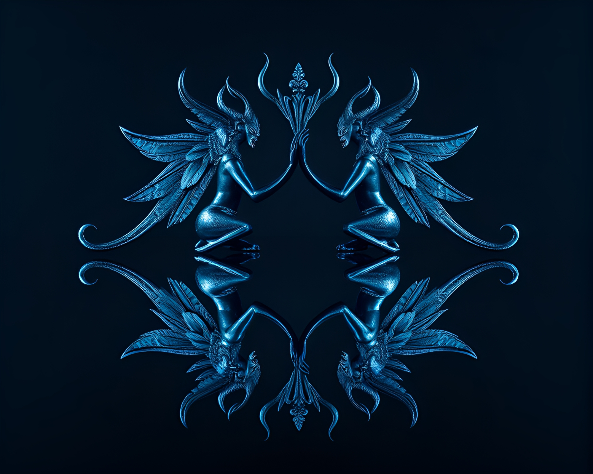 Djinn’s Mirror Symmetry in Steel-Blue Light – free AI stock image