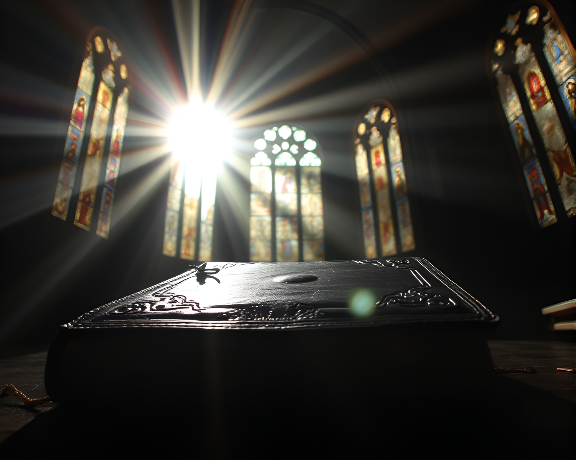 Leather Diary in Cathedral Noir Sunlight – free AI stock image