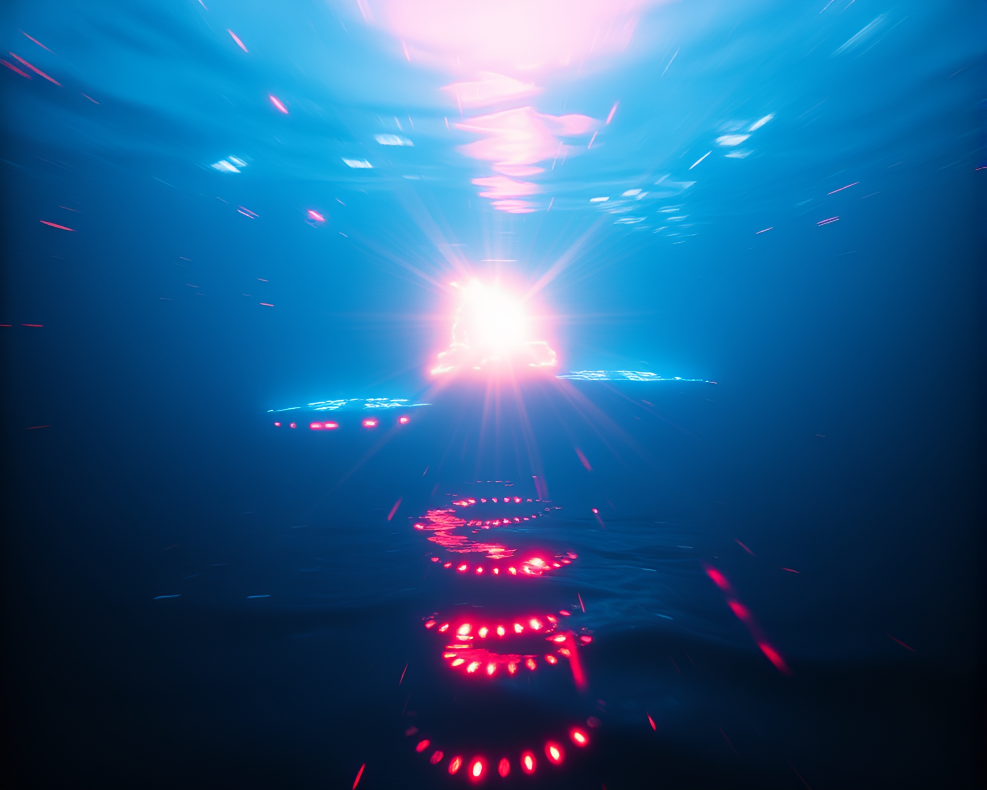 Glitch Submarine Glowing Under Solar Flare Light Painting – free AI stock image