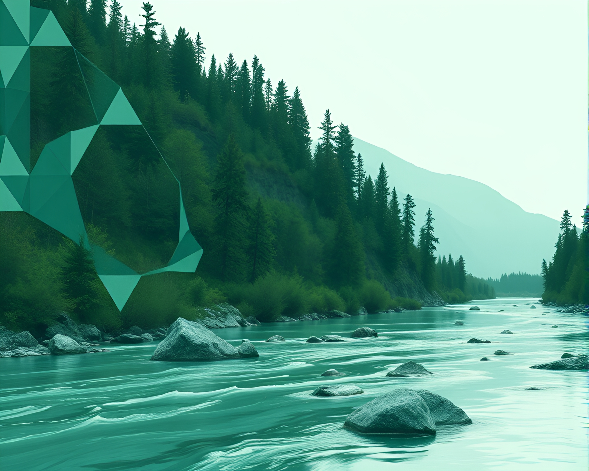 Savage River Serenity: Mint Green Geometric Patterns – free AI stock image