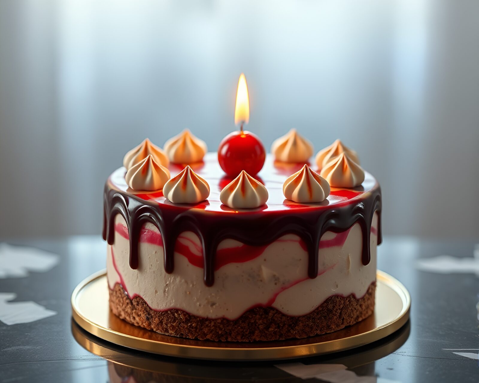 Off-center marbled cake in real-time ray tracing