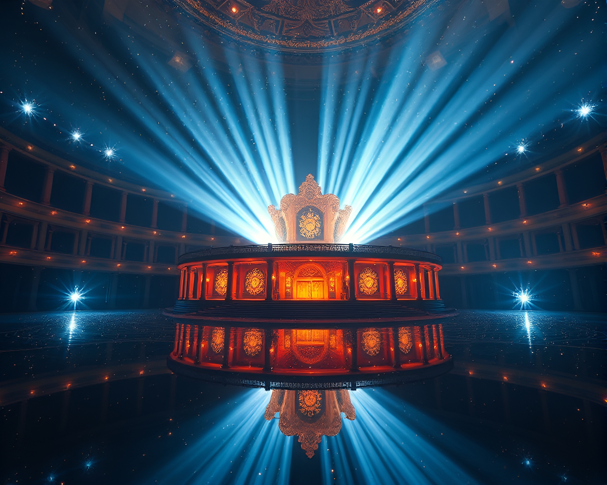 Drum reflection: opera-house glow through shard – free AI stock image