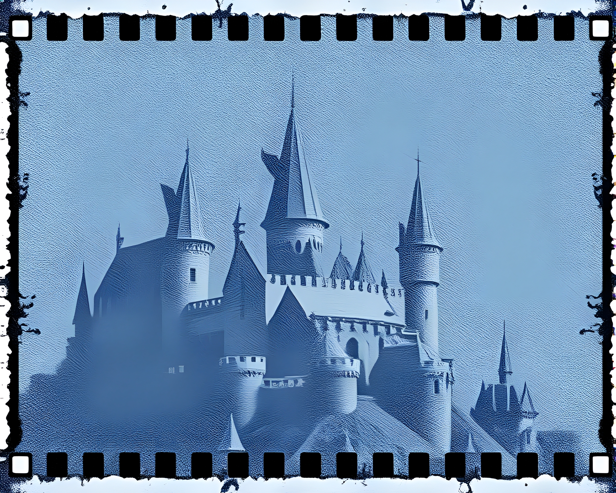 Ethereal Castle Stippled in Denim Hues – free AI stock image
