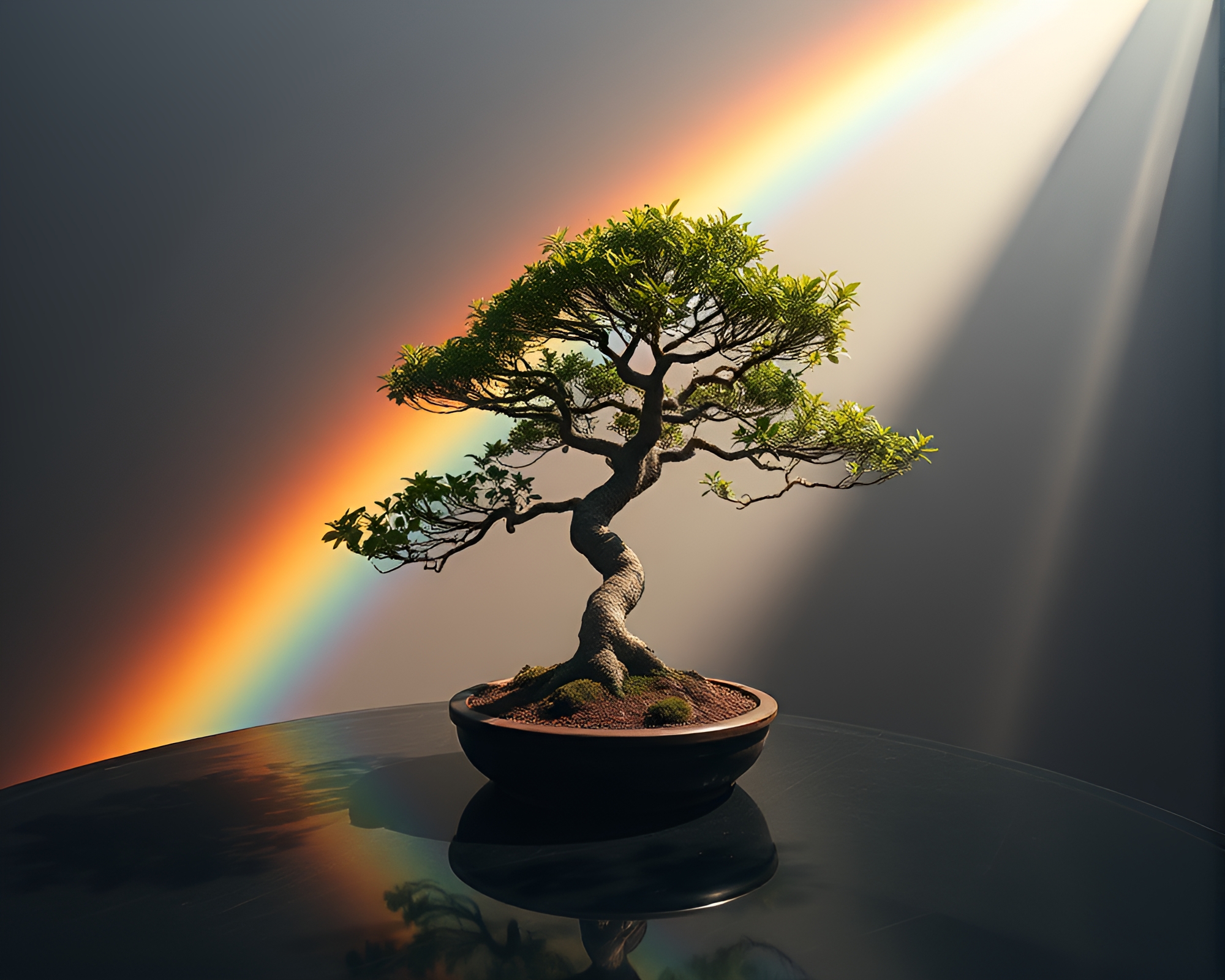 Rainbow Refracted Bonsai Tree in Necromantic Shade – free AI stock image
