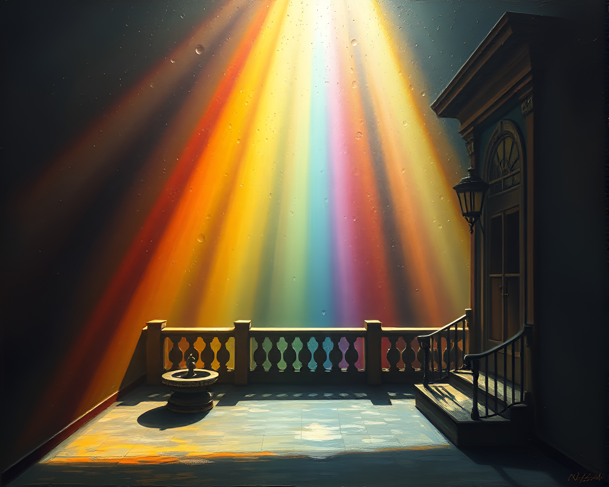 Mind Palace Illuminated by Oil Slick Rainbow – free AI stock image