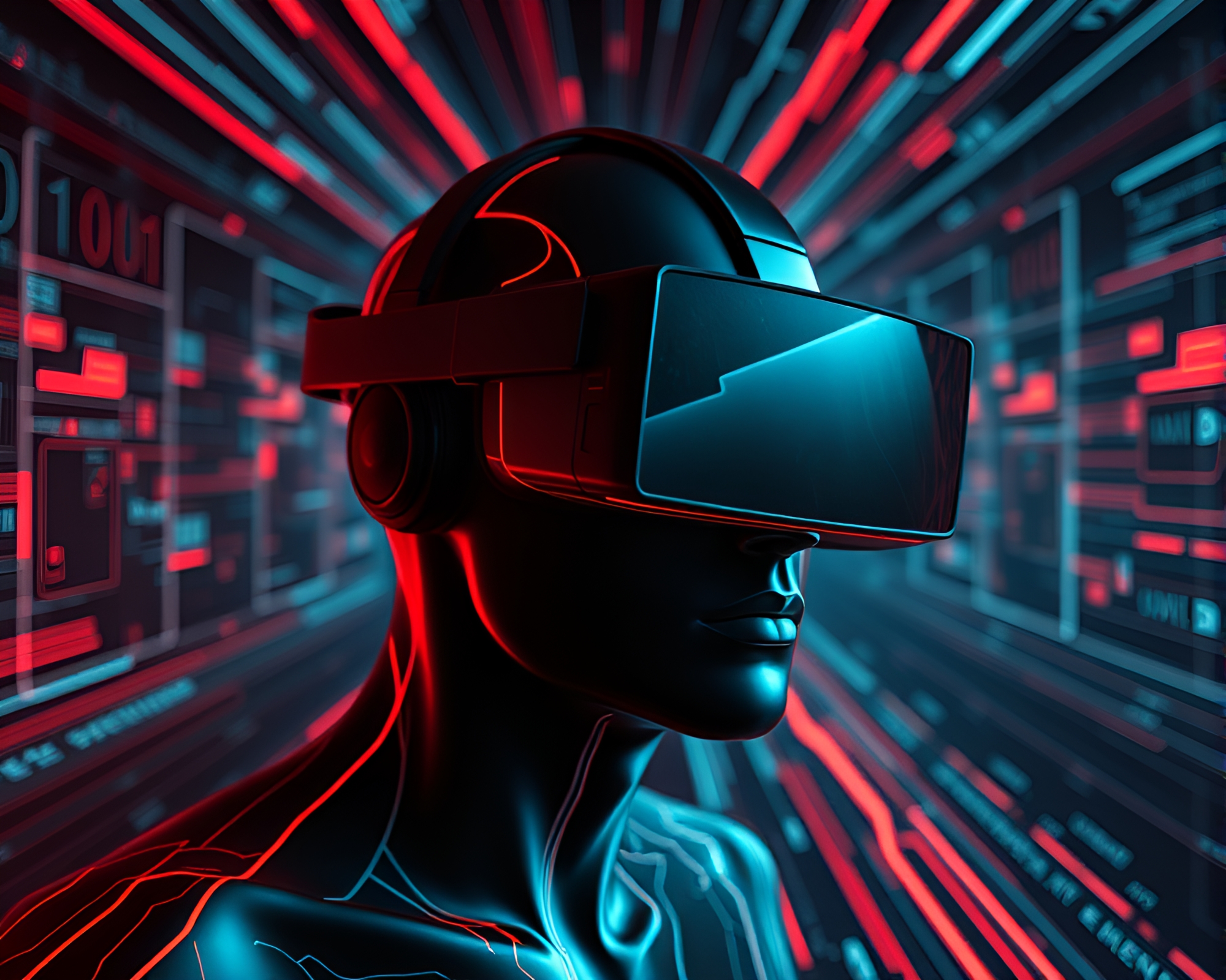 Surreal Virtual Reality Hub with Earth Tone Scan Lines – free AI stock image