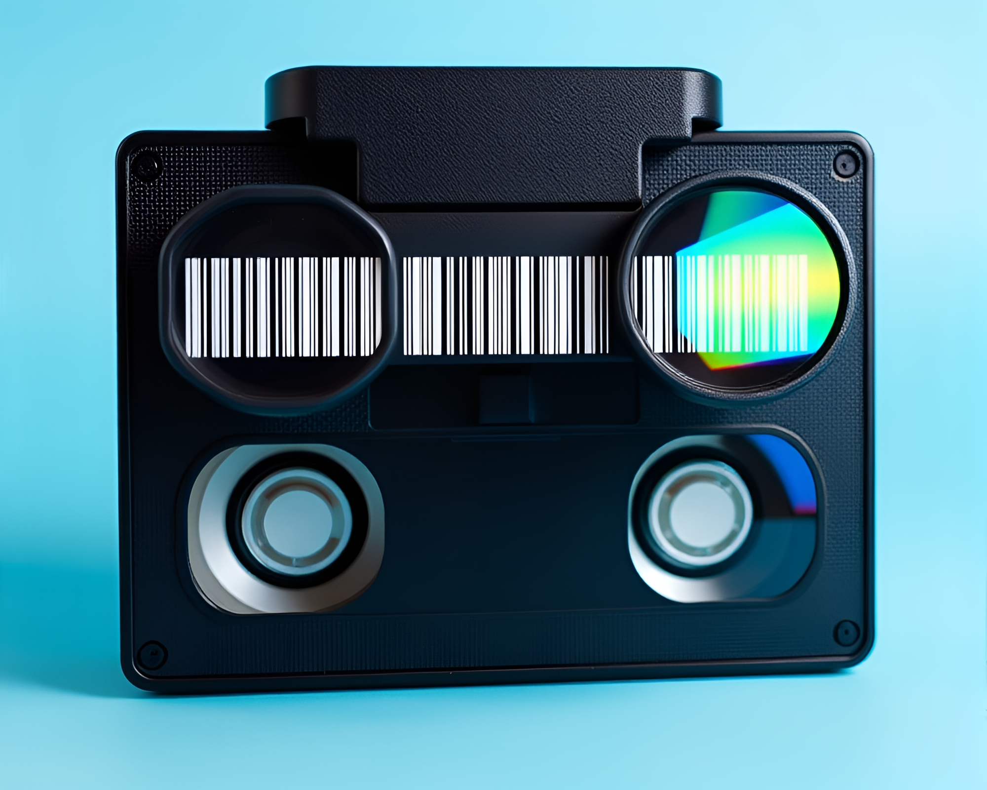 Prism Refraction Binocular Barcode in 80s VHS Style – free AI stock image