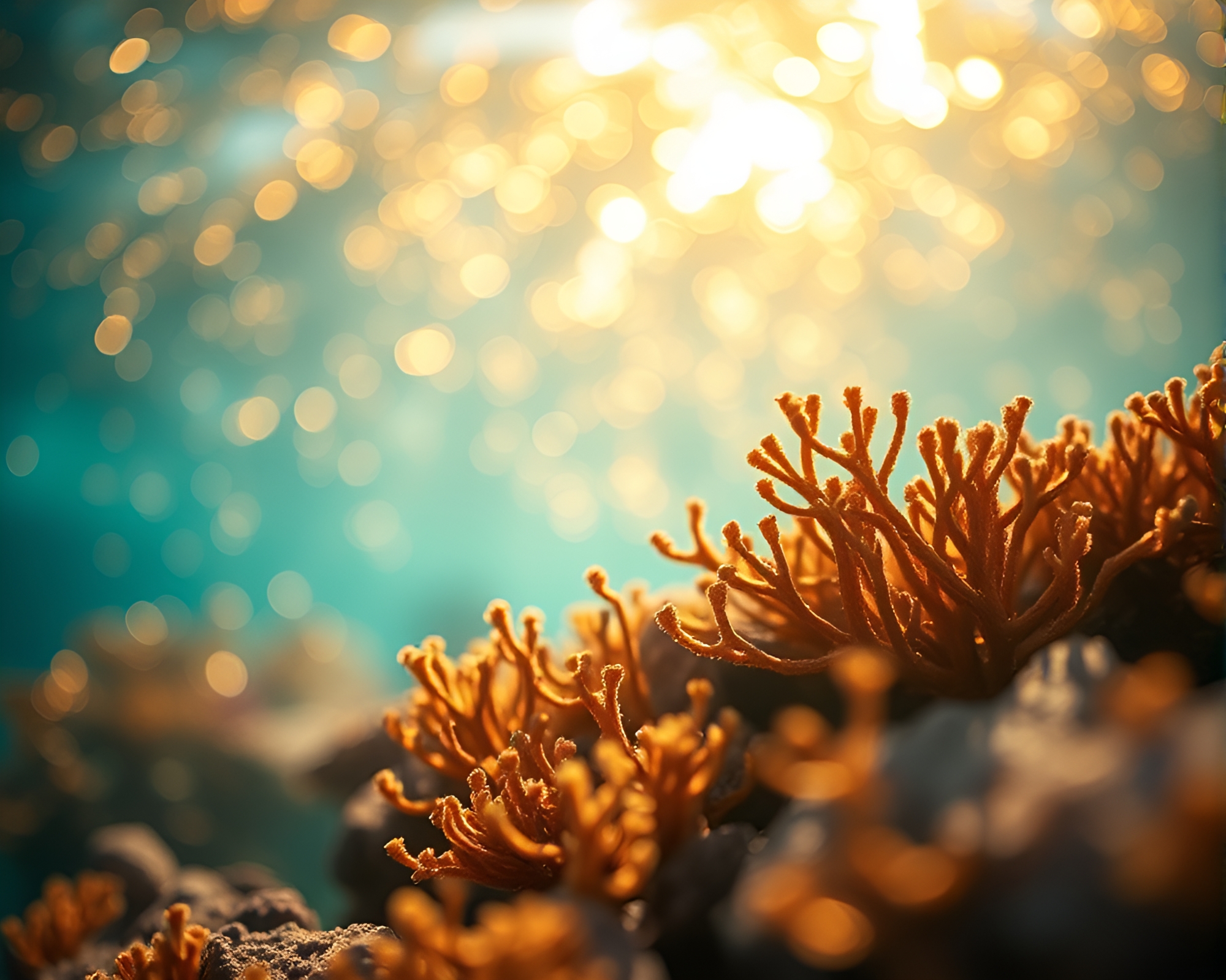 Sunken Gold Reef Miniature with Light Leak Glows – free AI stock image