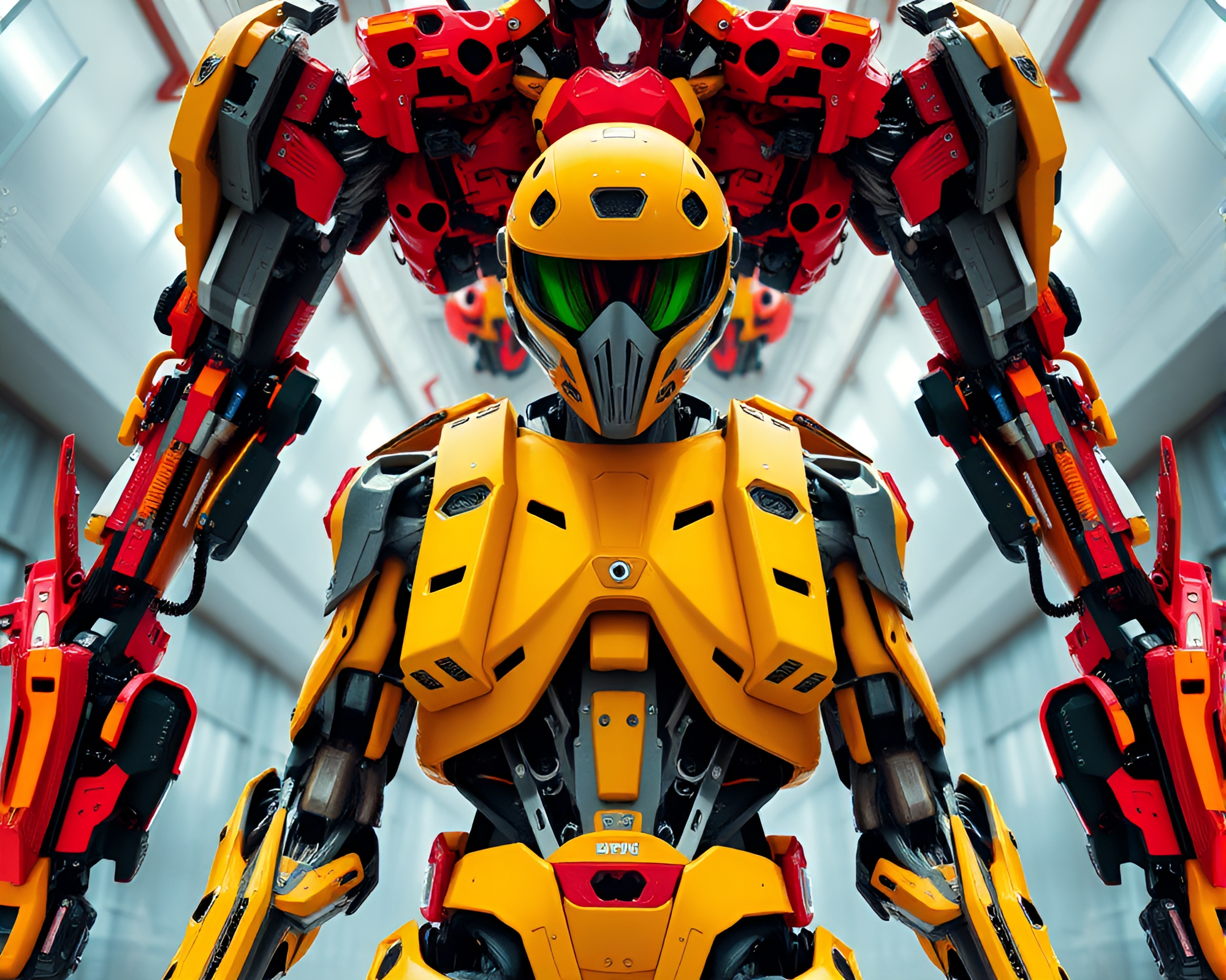 Futuristic Exoskeleton Fashion Illustration with Kaleidoscope Effects – free AI stock image