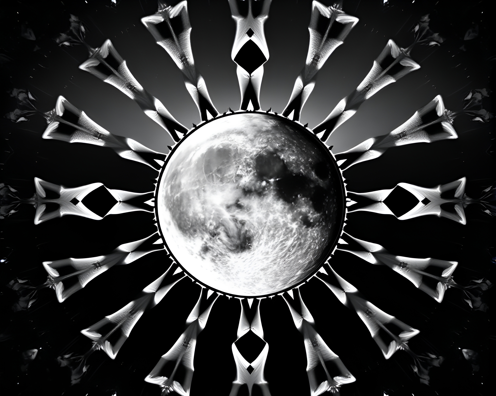Quantum Lunar Collage: Radial Symmetry in Gray – free AI stock image