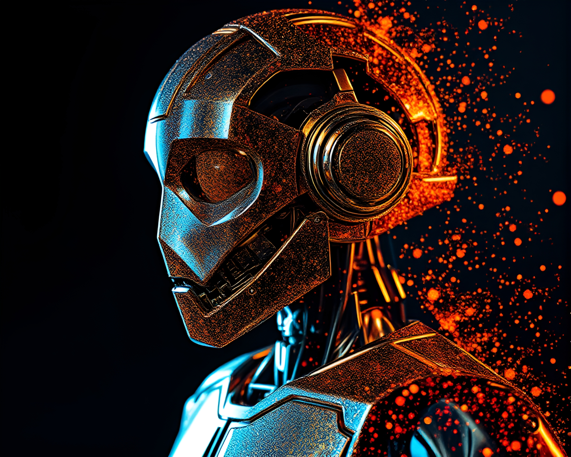 Futuristic Robot Double Exposure Graffiti Artwork – free AI stock image