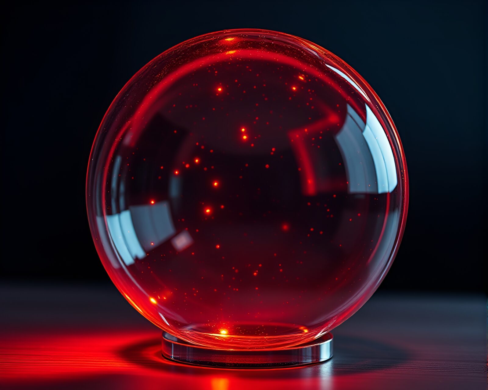 Glass orb illuminated by neon wireframe in rose gold lighting