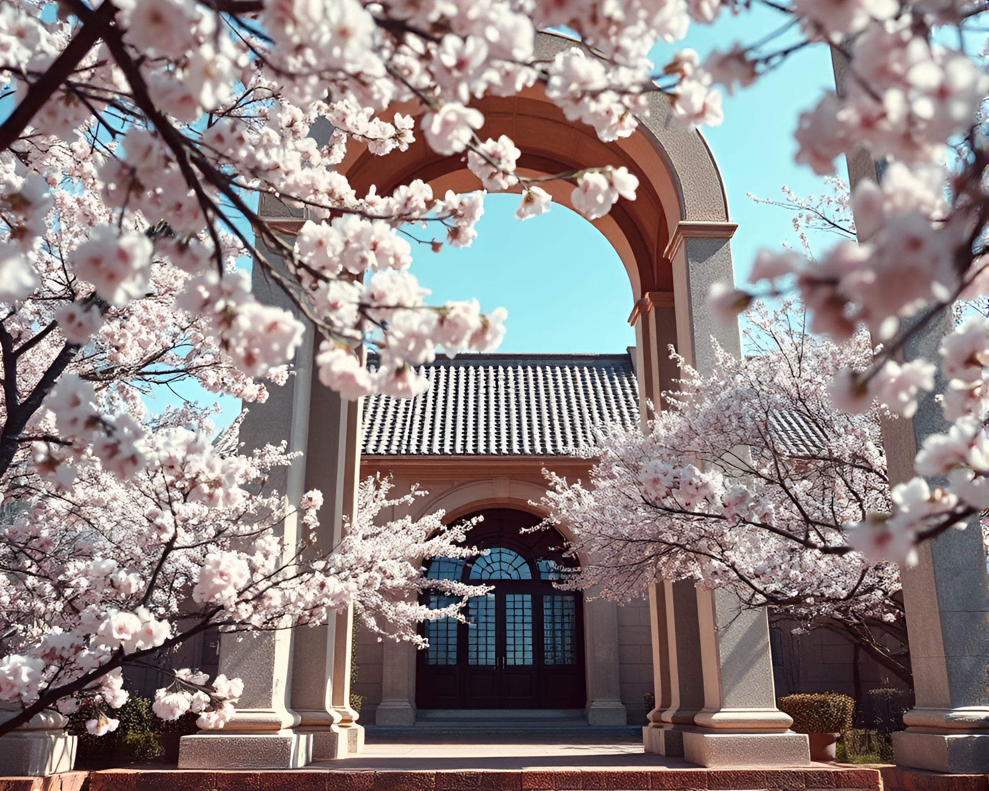 Ethereal Spring Blossom Architectural Frame – free AI stock image