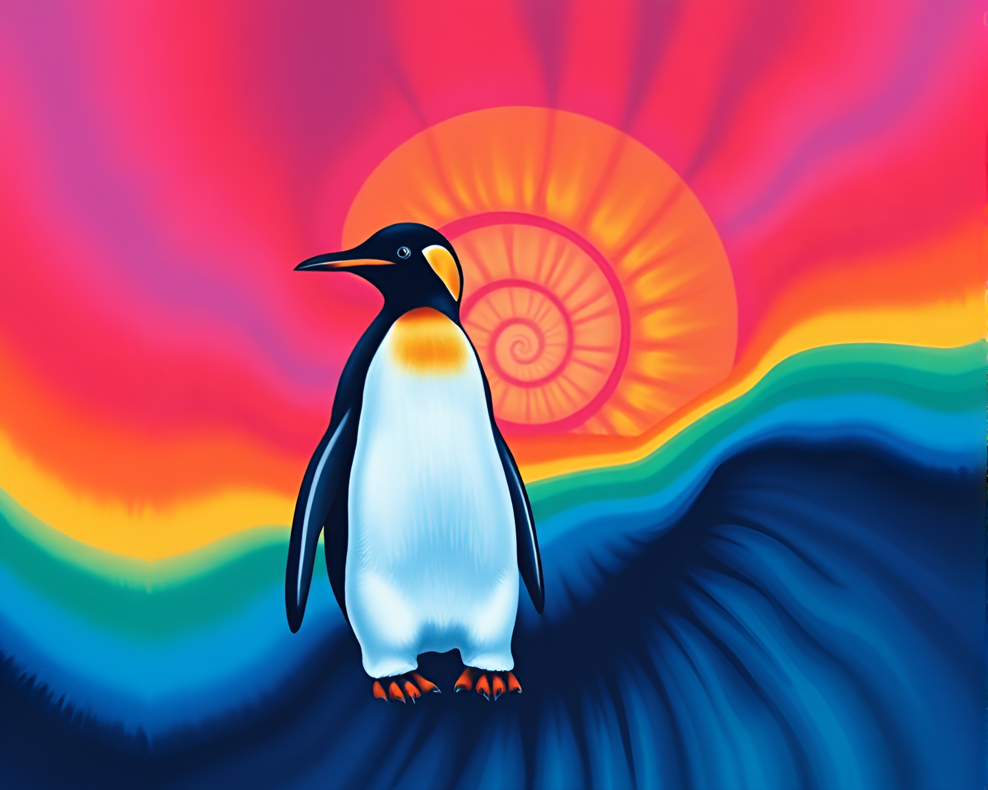 Fibonacci Spiral Penguin Watching Sunset Dye – free AI stock image