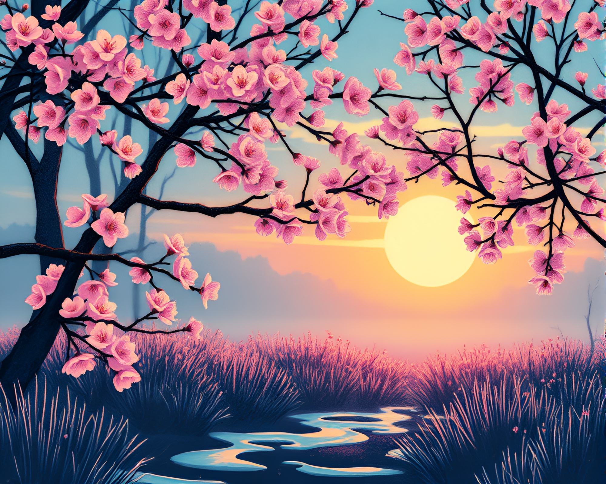 Blossoming Serenity in Cool Morning Mist – free AI stock image