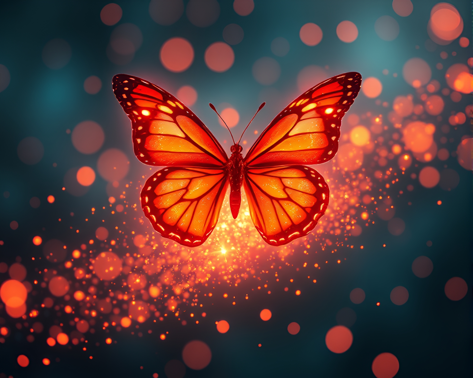 Futuristic Illustration of Floating Embers and Silk Butterfly – free AI stock image
