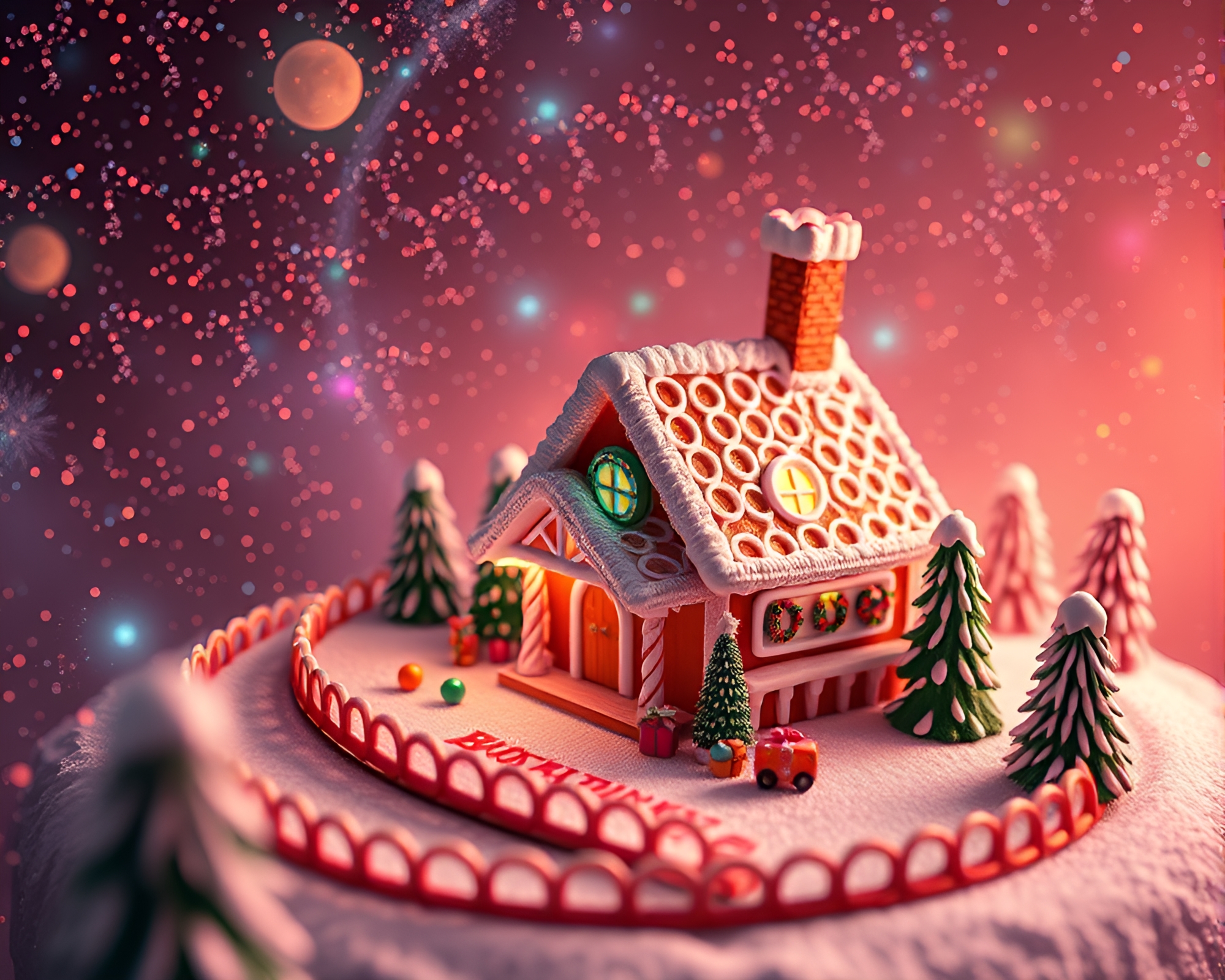Planetary Pastel Gingerbread House with Spiral Twist – free AI stock image