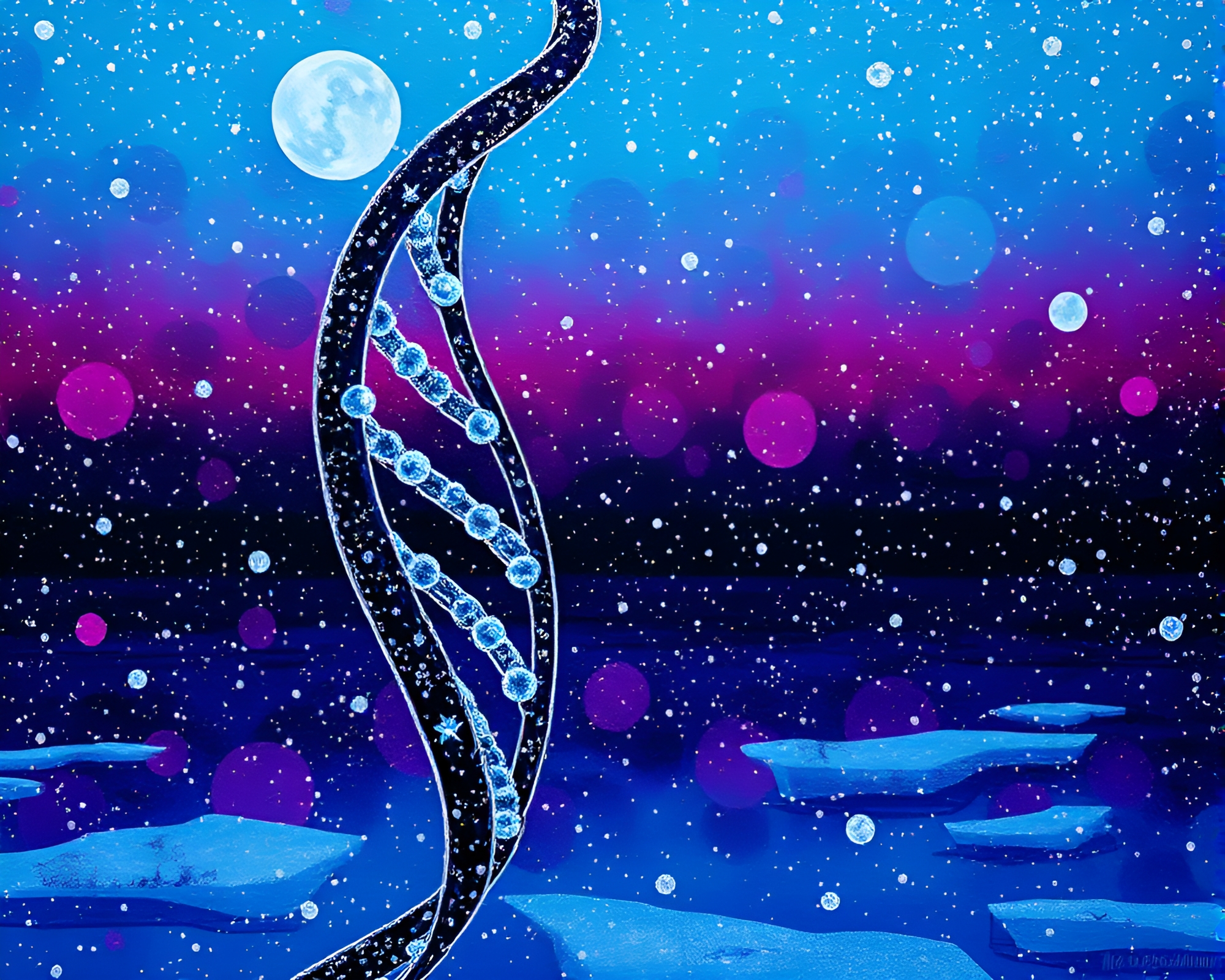 Acrylic DNA Helix in Polar Twilight Manga Style – free AI stock image