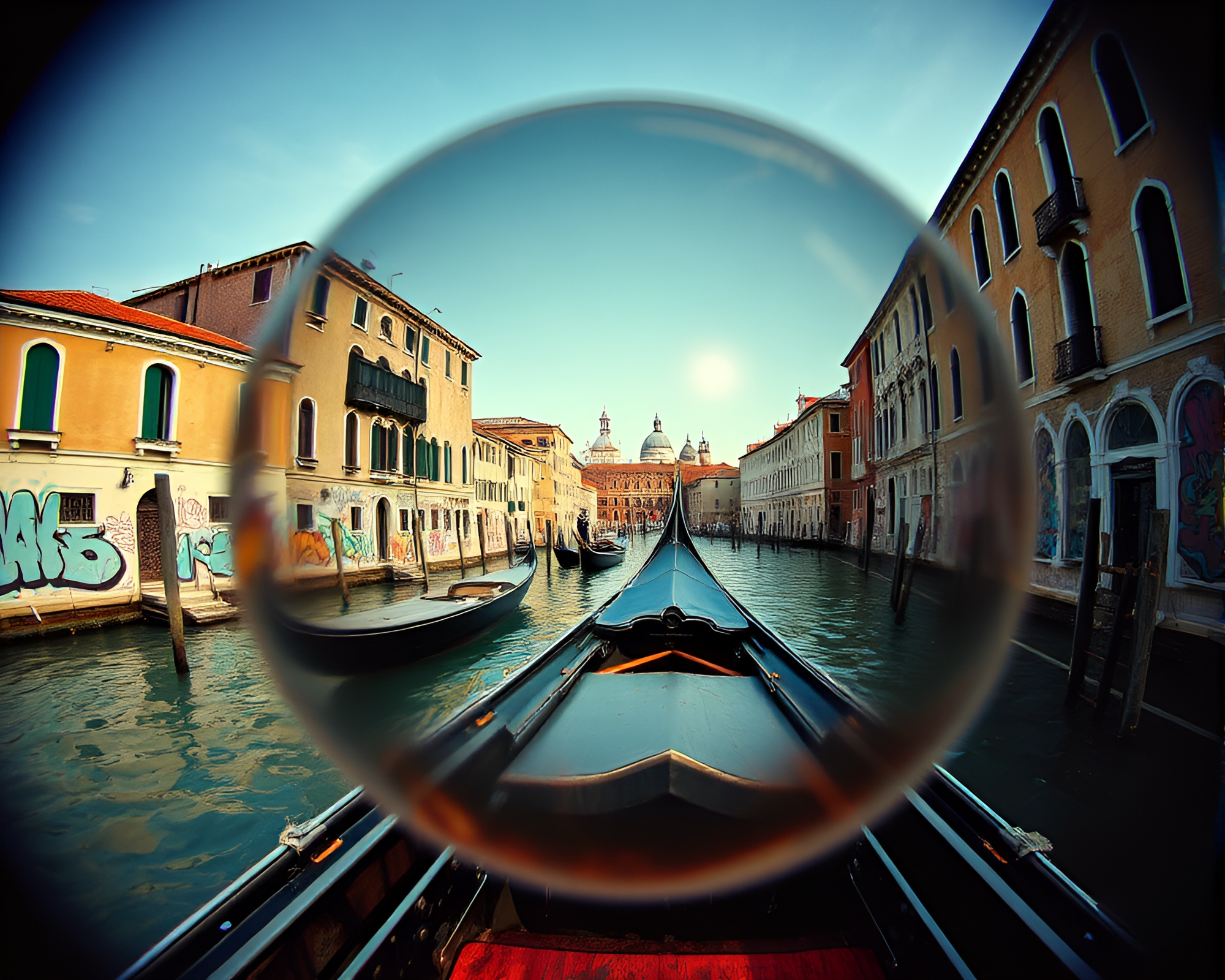 Venetian Gondola X-Ray Graffiti Mural – free AI stock image