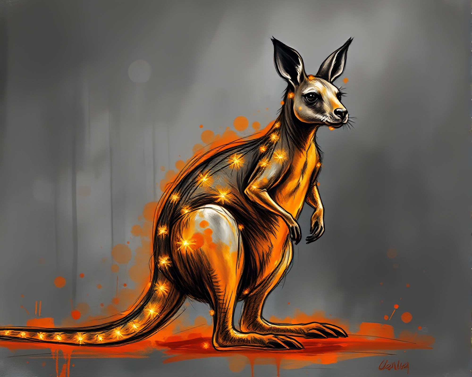 Rust-Streaked Kangaroo Amid Carnival Lights – free AI stock image