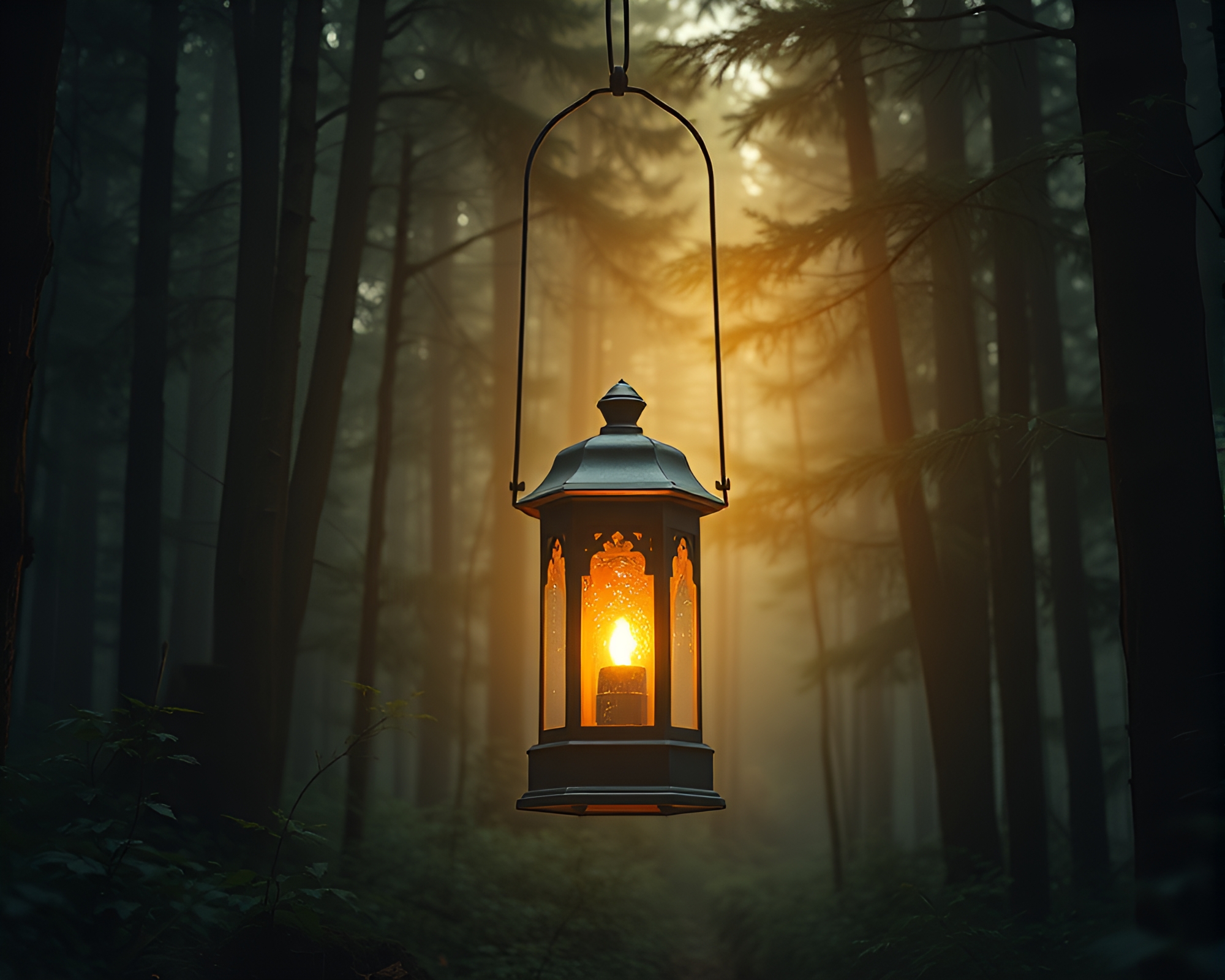 Enchanted Forest Illuminated by Utopian Lanterns – free AI stock image