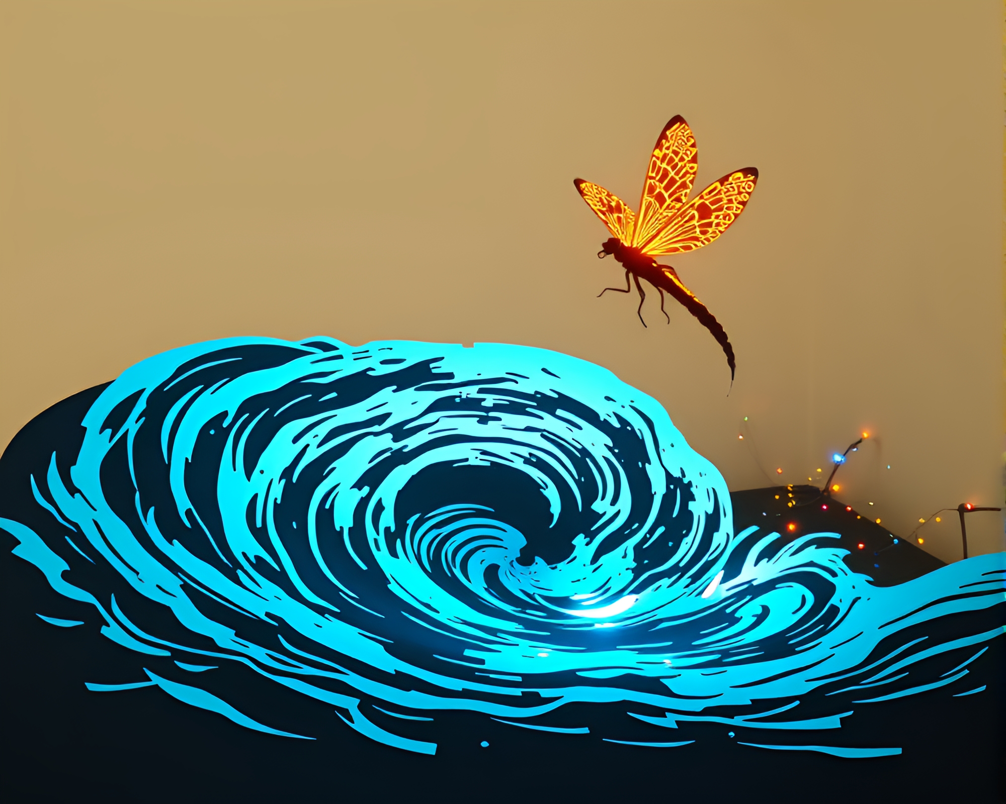 Temporal Water Whirlpool with Firefly Luminescence – free AI stock image
