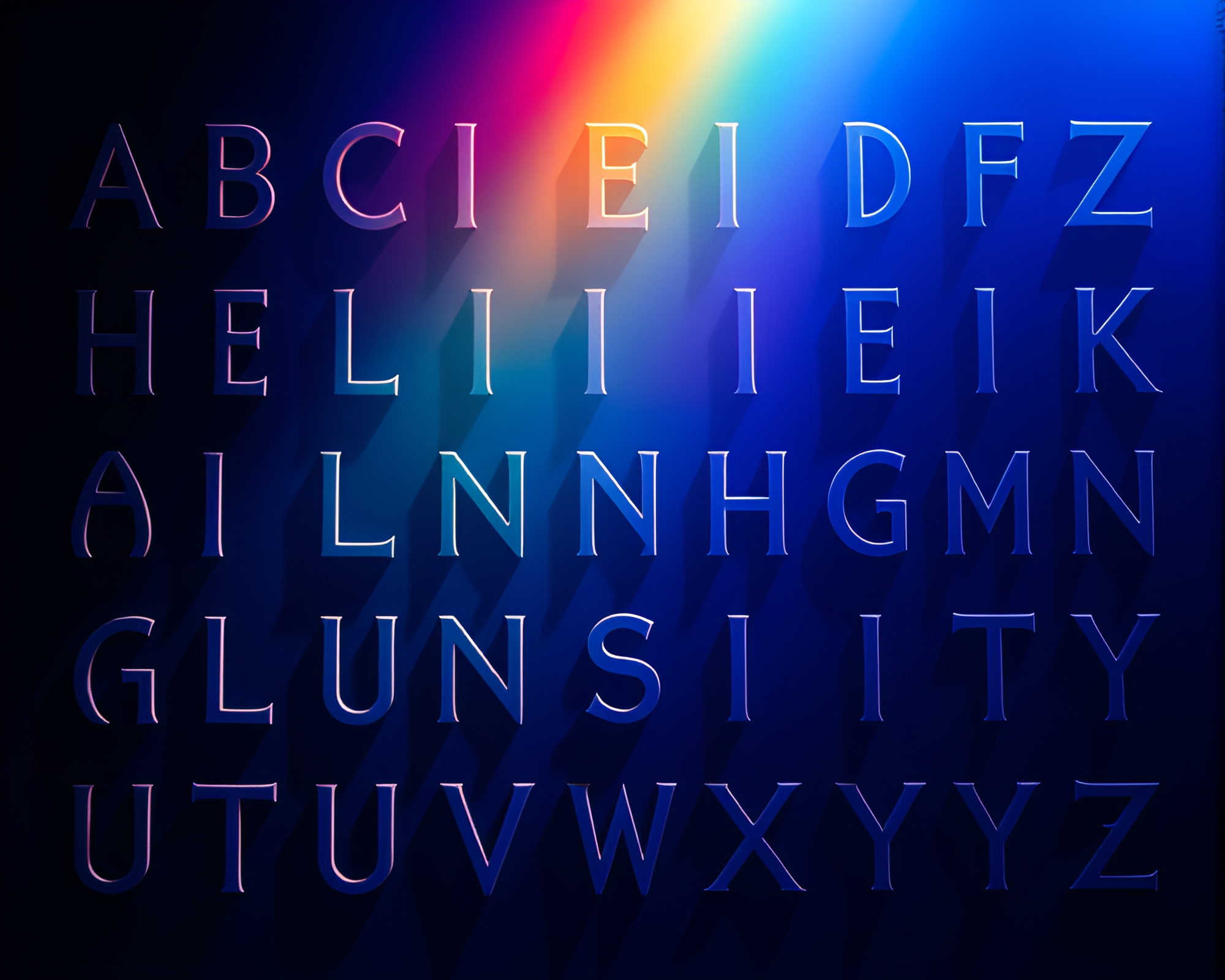 Rainbow Runes Illuminated in Cobalt Blue Light – free AI stock image