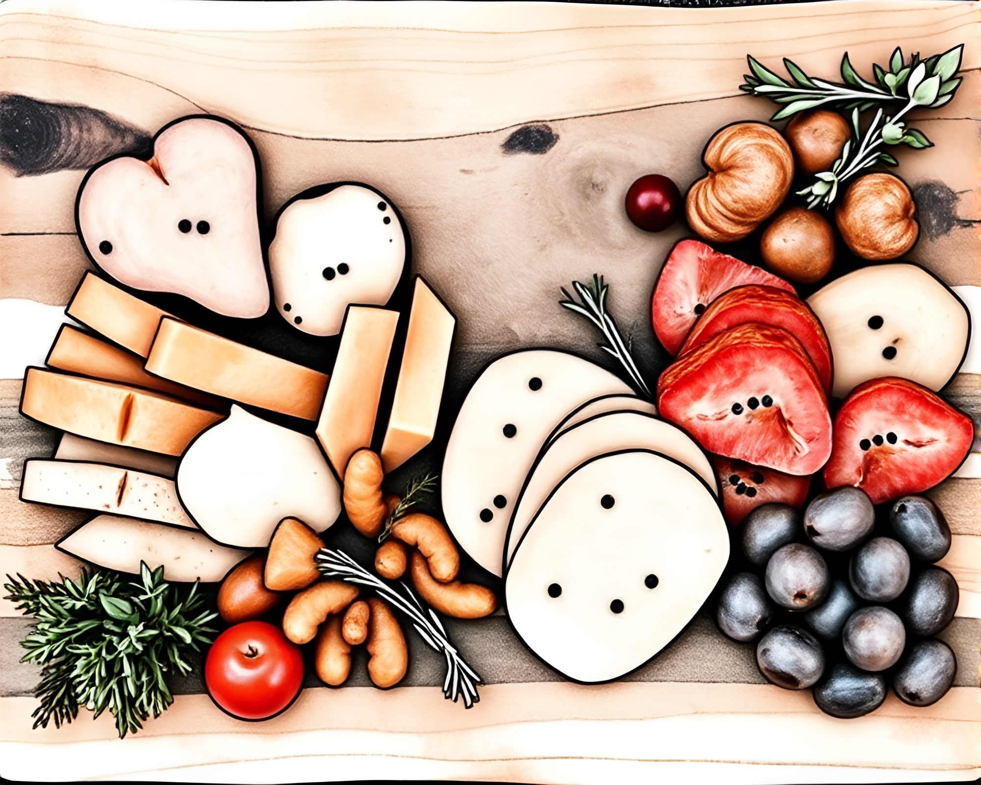 Charcuterie Board Negative Space Tattoo Flash Art – free AI stock image