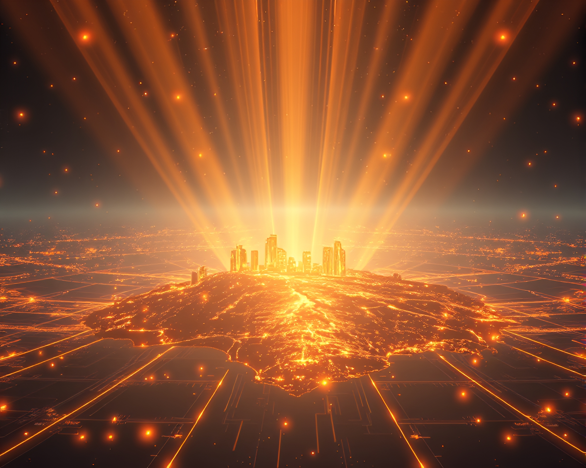 Futuristic Island Paradise with Intricate Gold Foil Details – free AI stock image