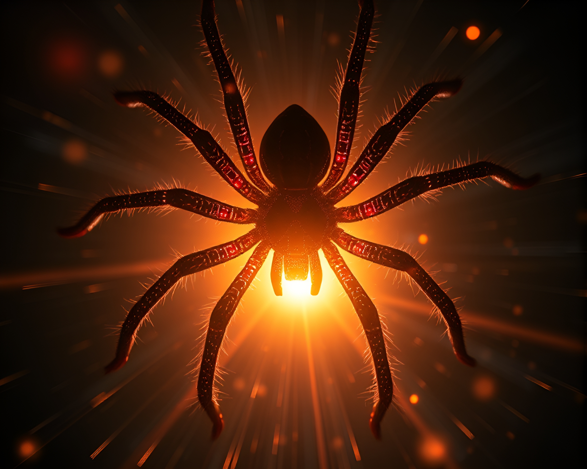 Mechanical Spider in Solar Flare Glow – free AI stock image