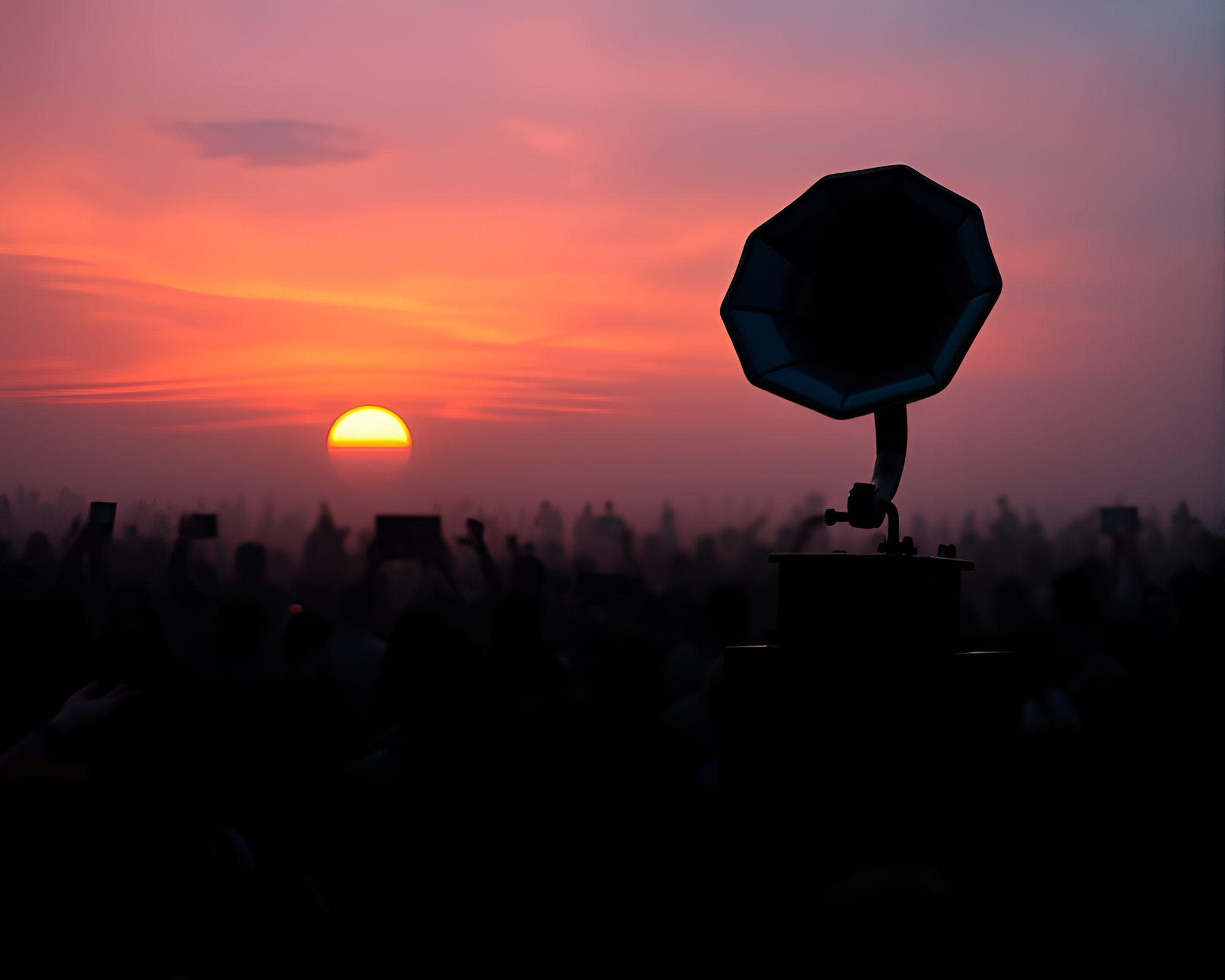 Steampunk Gramophone Serenade at Sunrise – free AI stock image