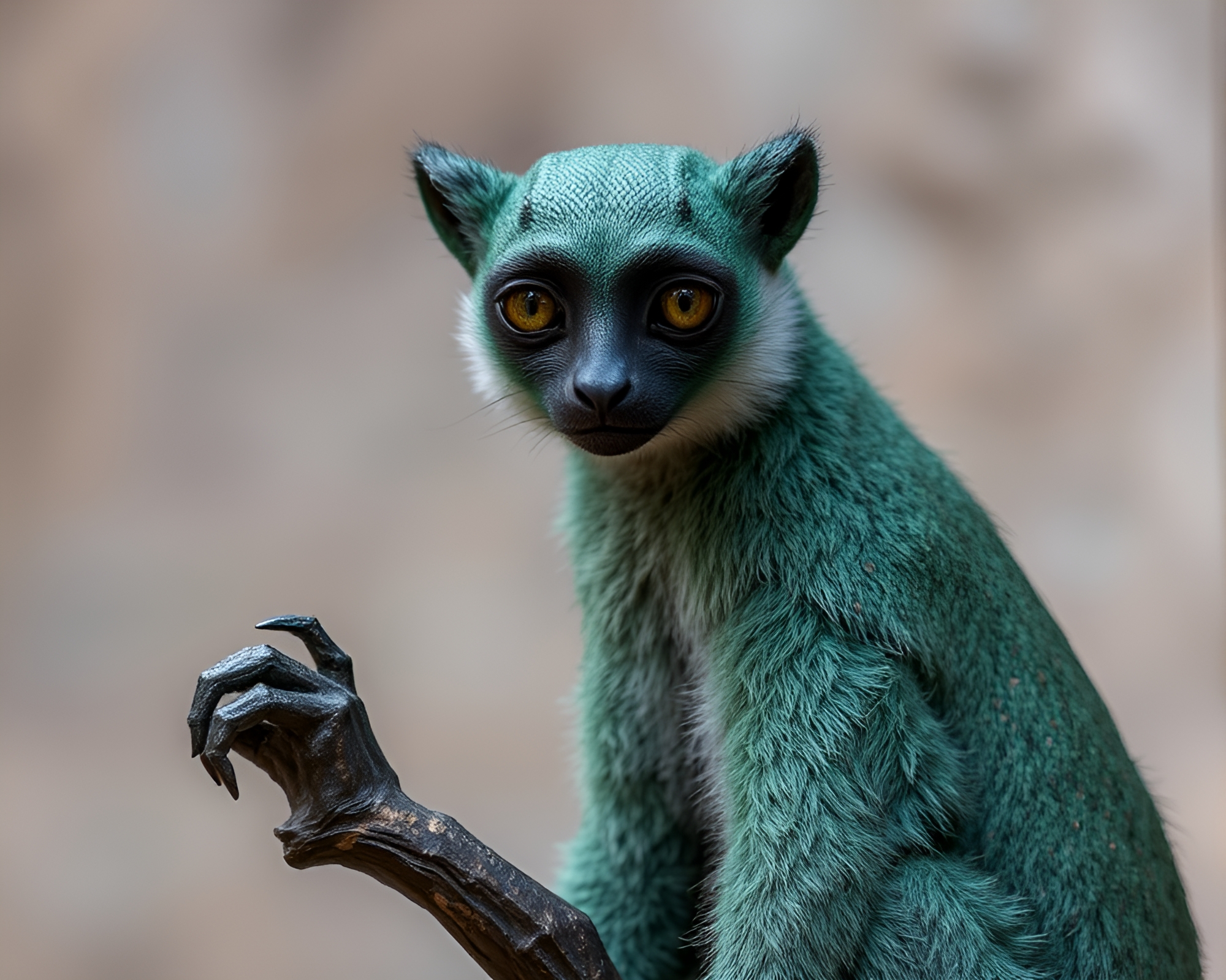 Verdigris Lemur in Duotone Elegance – free AI stock image