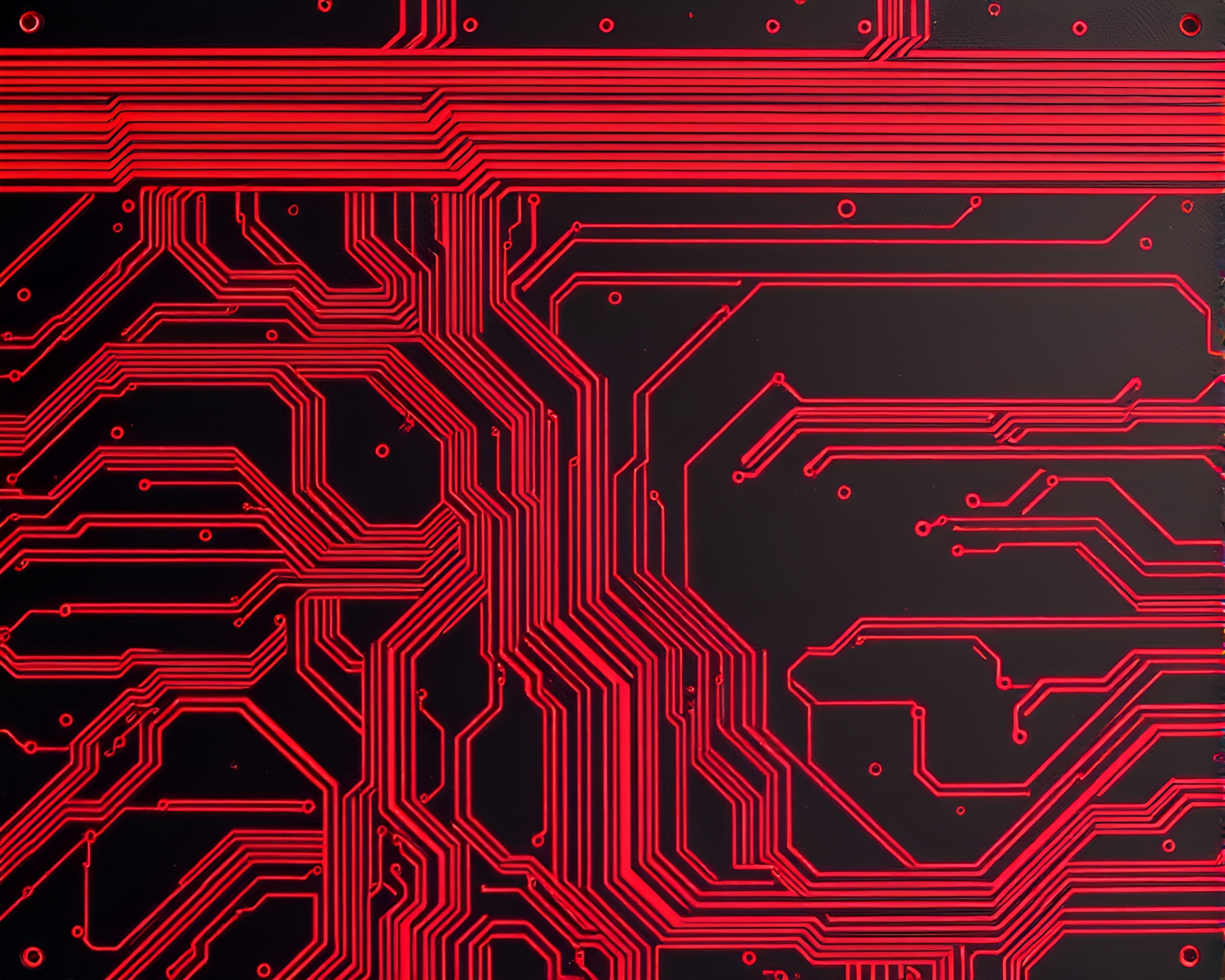 Volcanic Eruption Illuminates Circuit Board with Ruby Traces – free AI stock image