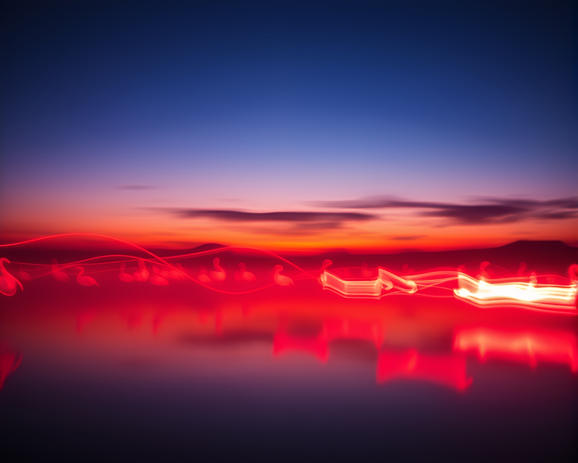 Majestic Flamingo under Aurora Light Trails – free AI stock image