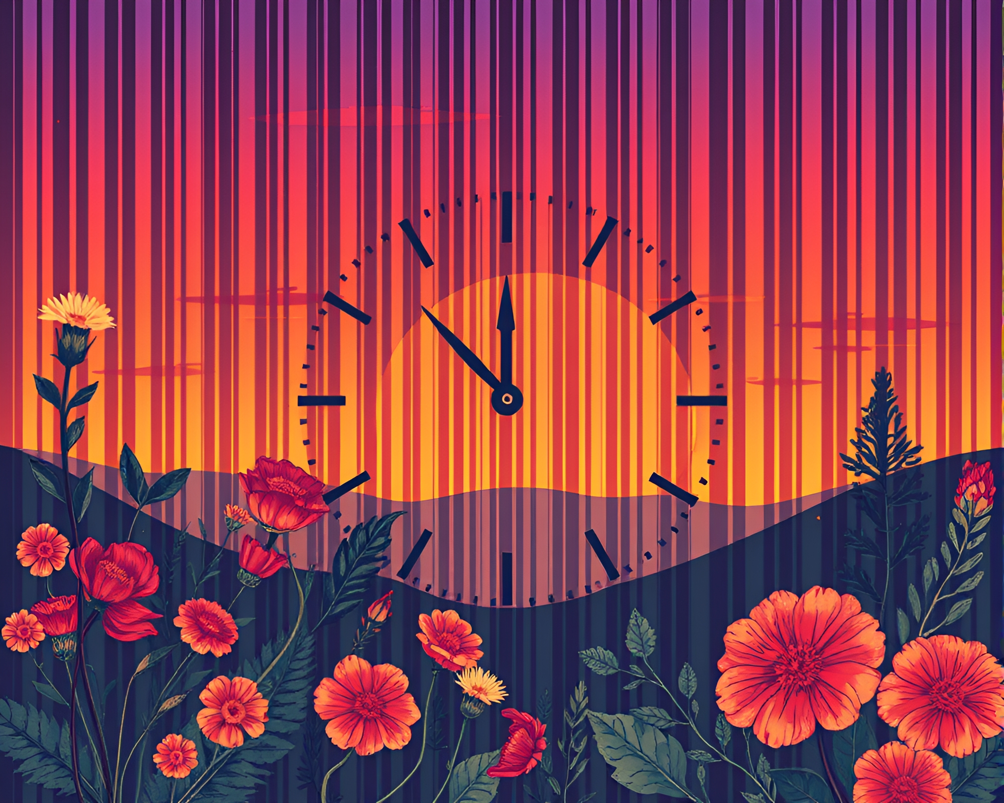 Chrono Clock in Barcode Botanical Garden at Sunset – free AI stock image