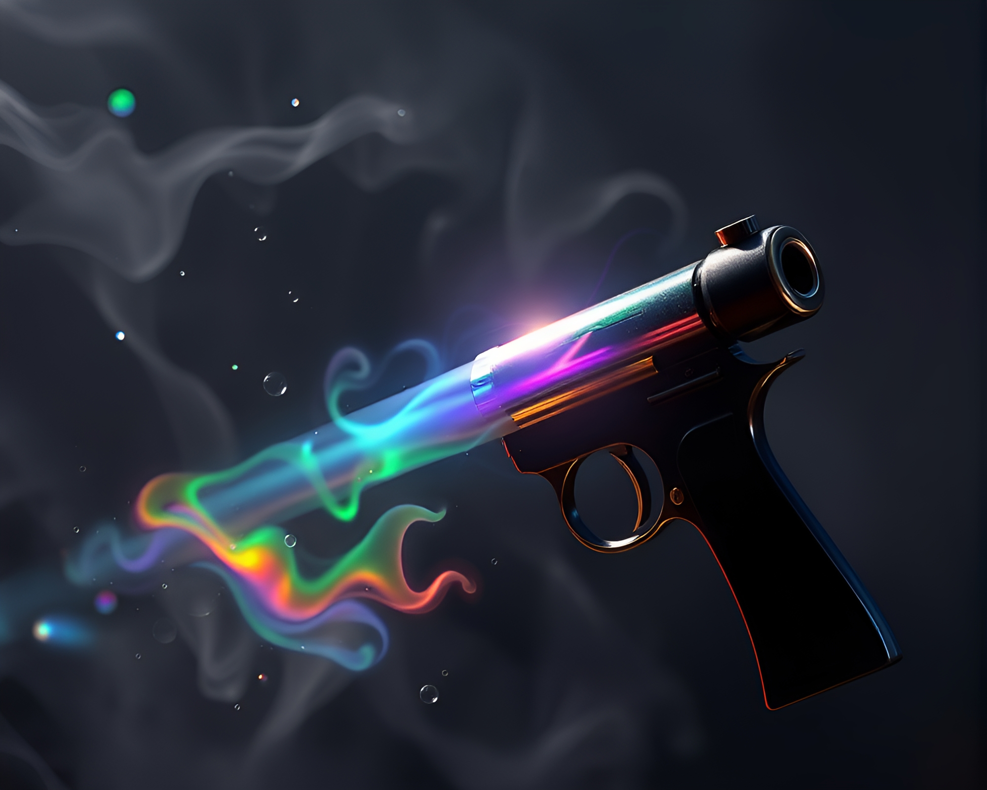 Iridescent Soap Film Plasma Rifle in Smoky Haze – free AI stock image