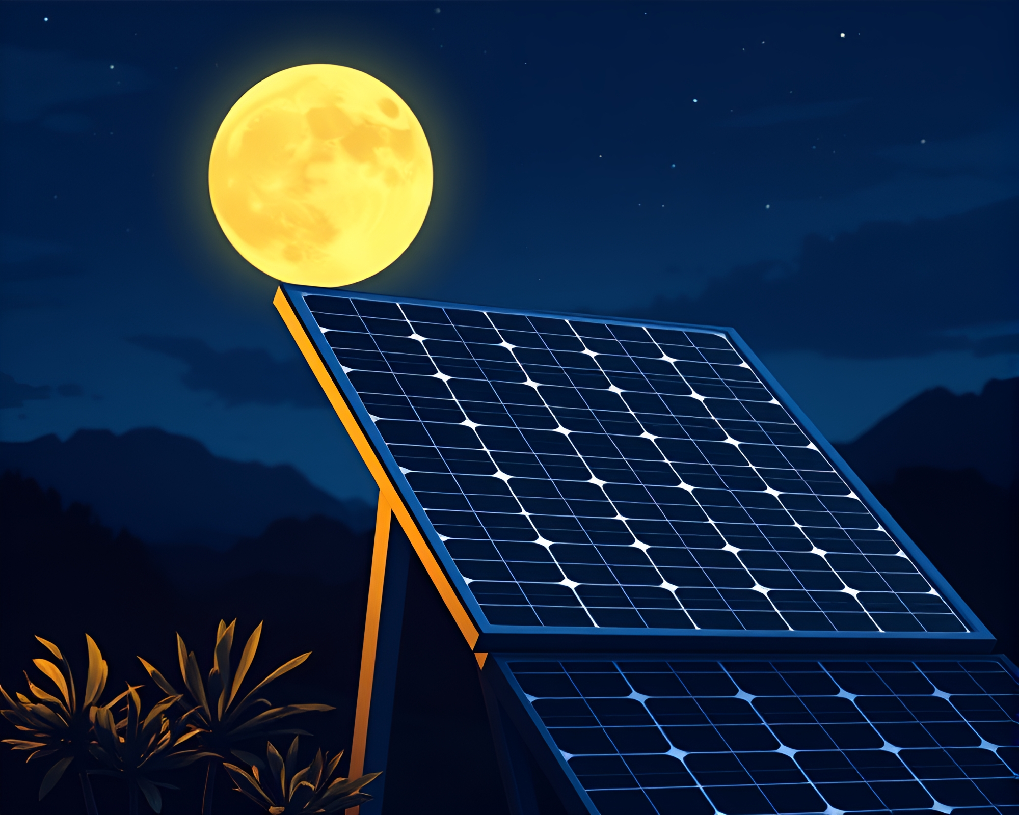 Luminous Moonlit Solar Panel Origami Landscape – free AI stock image