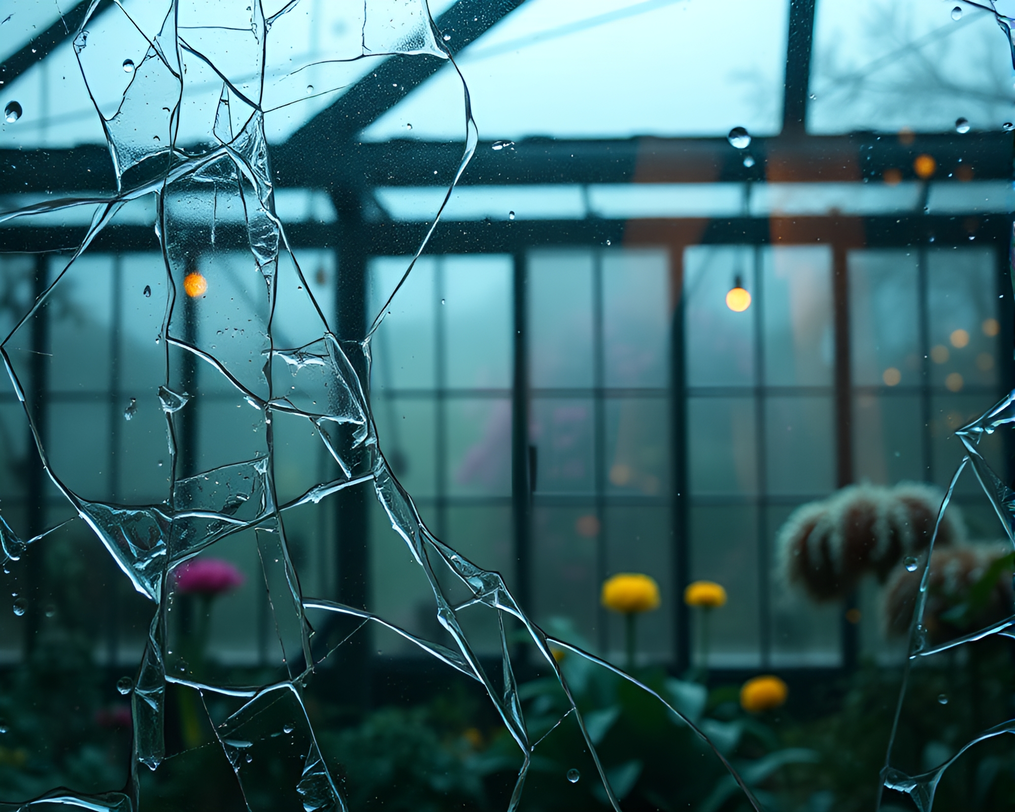 Shattered Glass Greenhouse with Calligraphy Style – free AI stock image