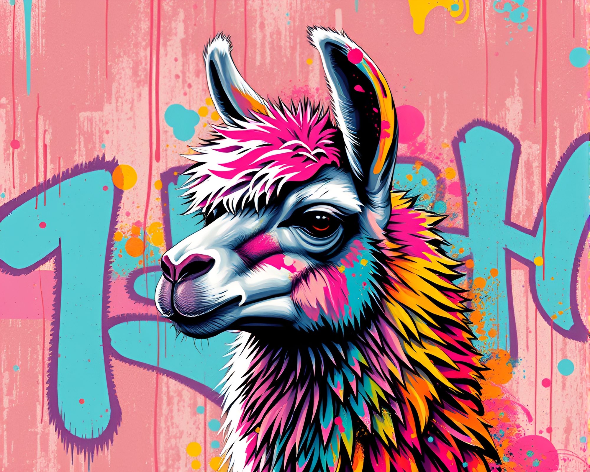 Maximalist Llama Graffiti in Vibrant Textures Overlay – free AI stock image