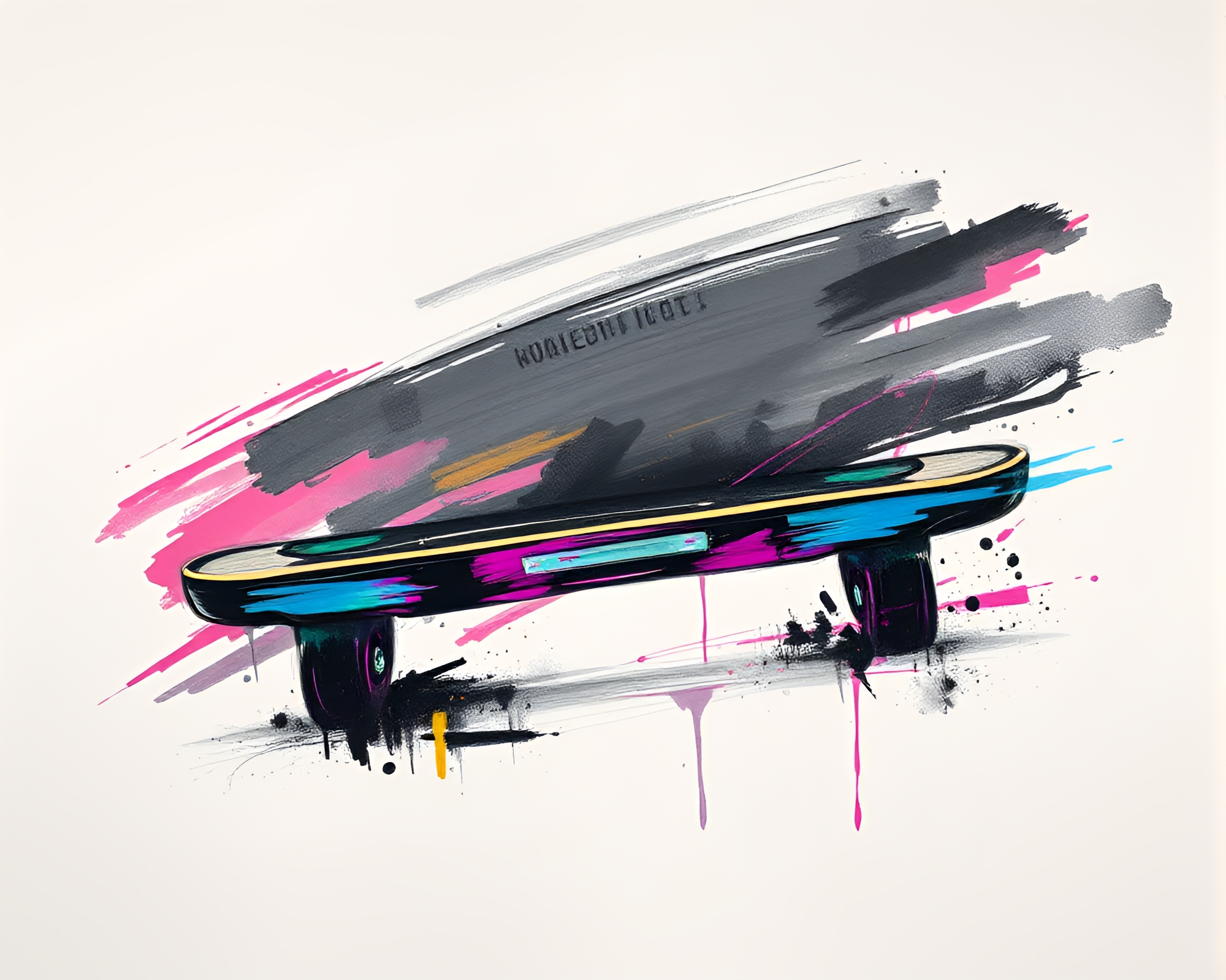 Charcoal Calligraphy: Glitch Hoverboard in Action – free AI stock image