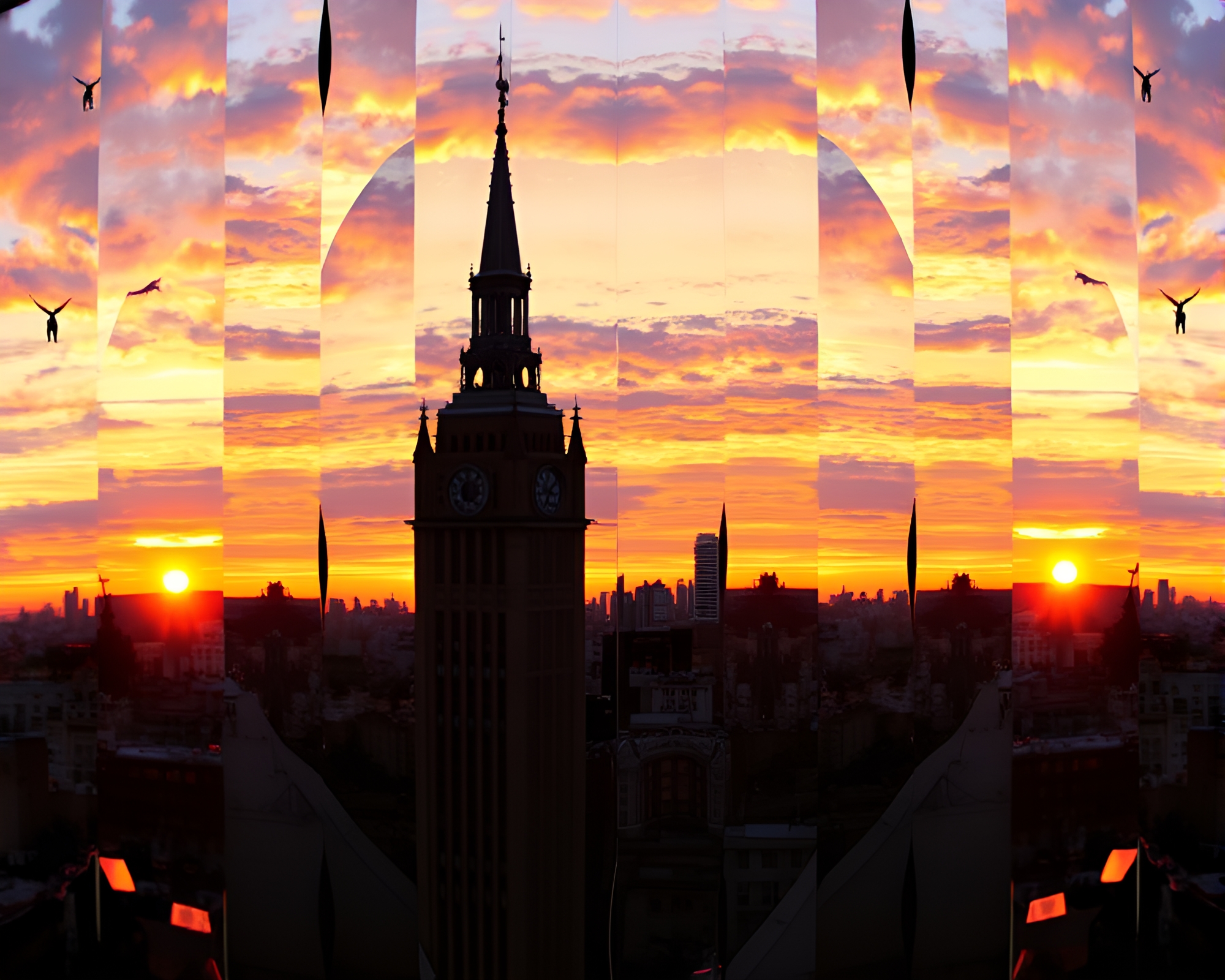 Sunset Baguette Cityscape Kaleidoscope Stereograph – free AI stock image